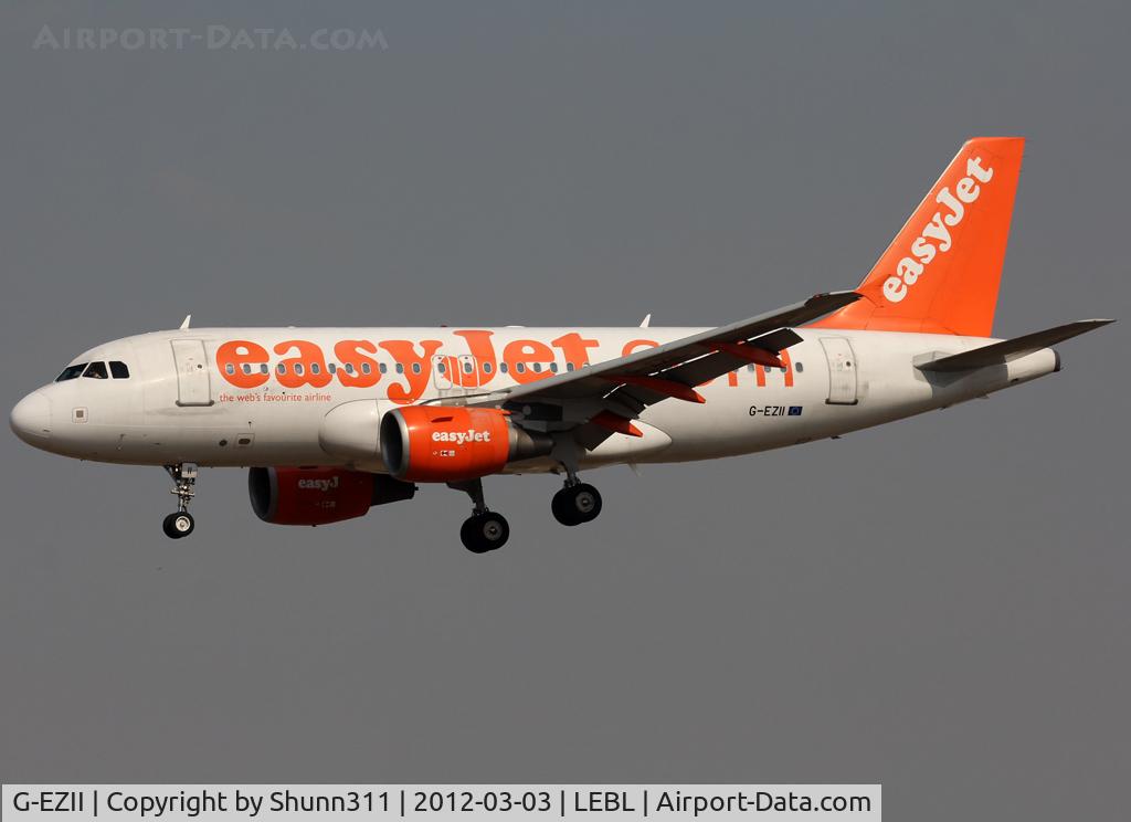 G-EZII, 2005 Airbus A319-111 C/N 2471, Landing rwy 25R