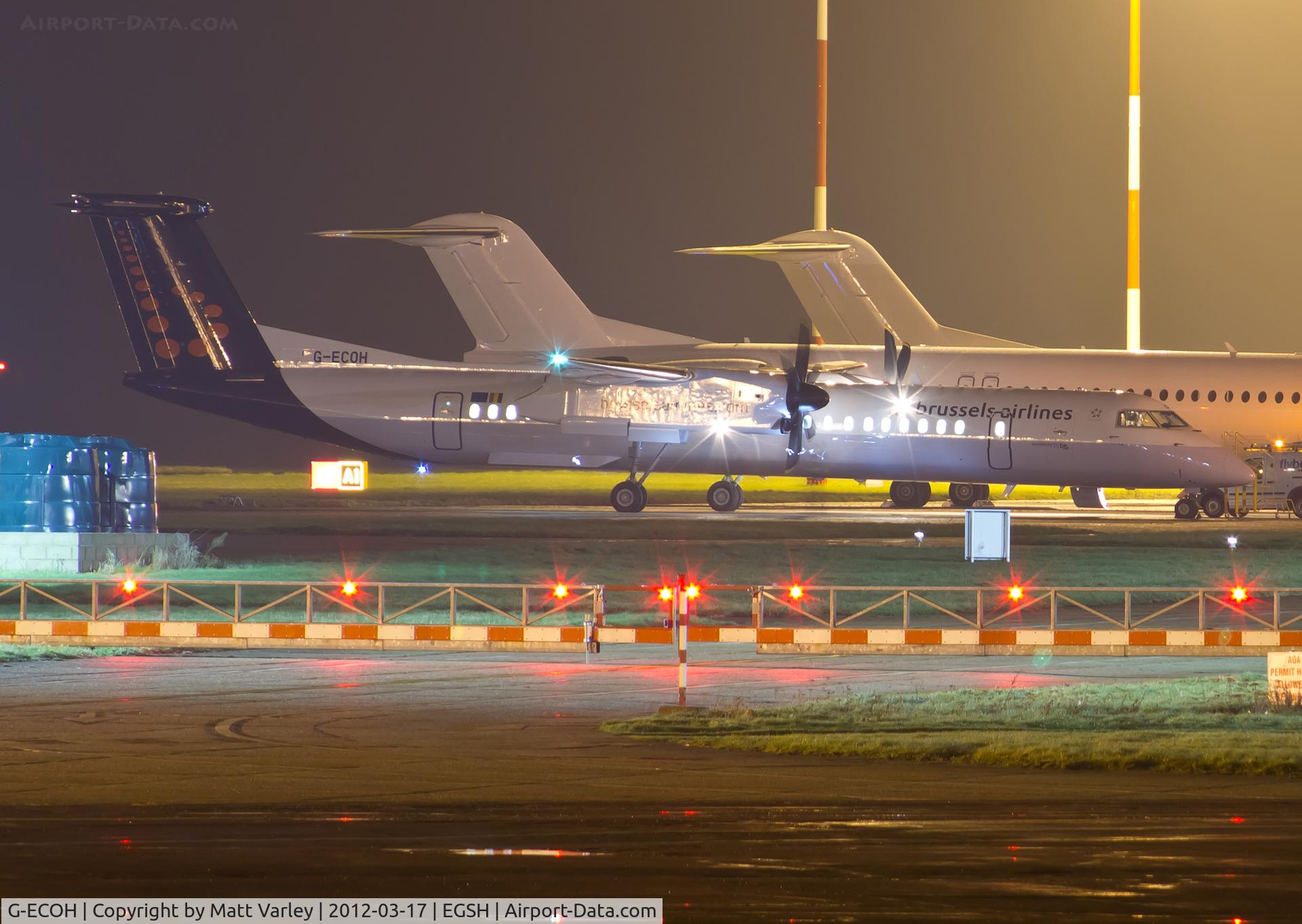 G-ECOH, 2008 De Havilland Canada DHC-8-402Q Dash 8 C/N 4221, Fresh out of spray in Brussels Airlines C/S.