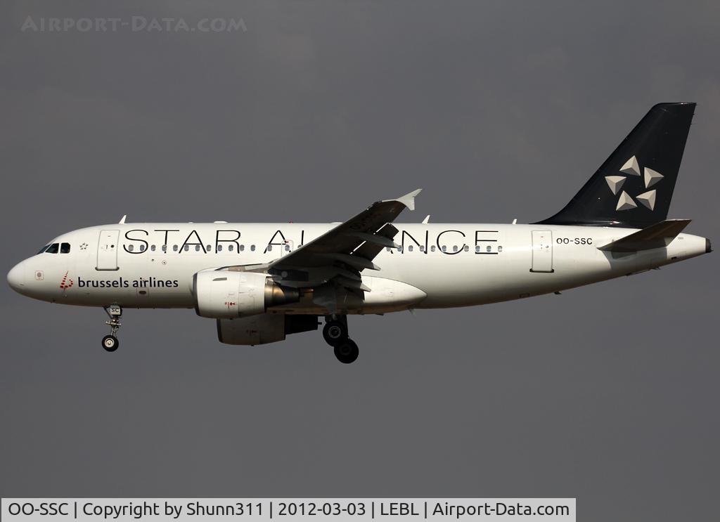 OO-SSC, 1999 Airbus A319-112 C/N 1086, Landing rwy 25R with white engines c/s