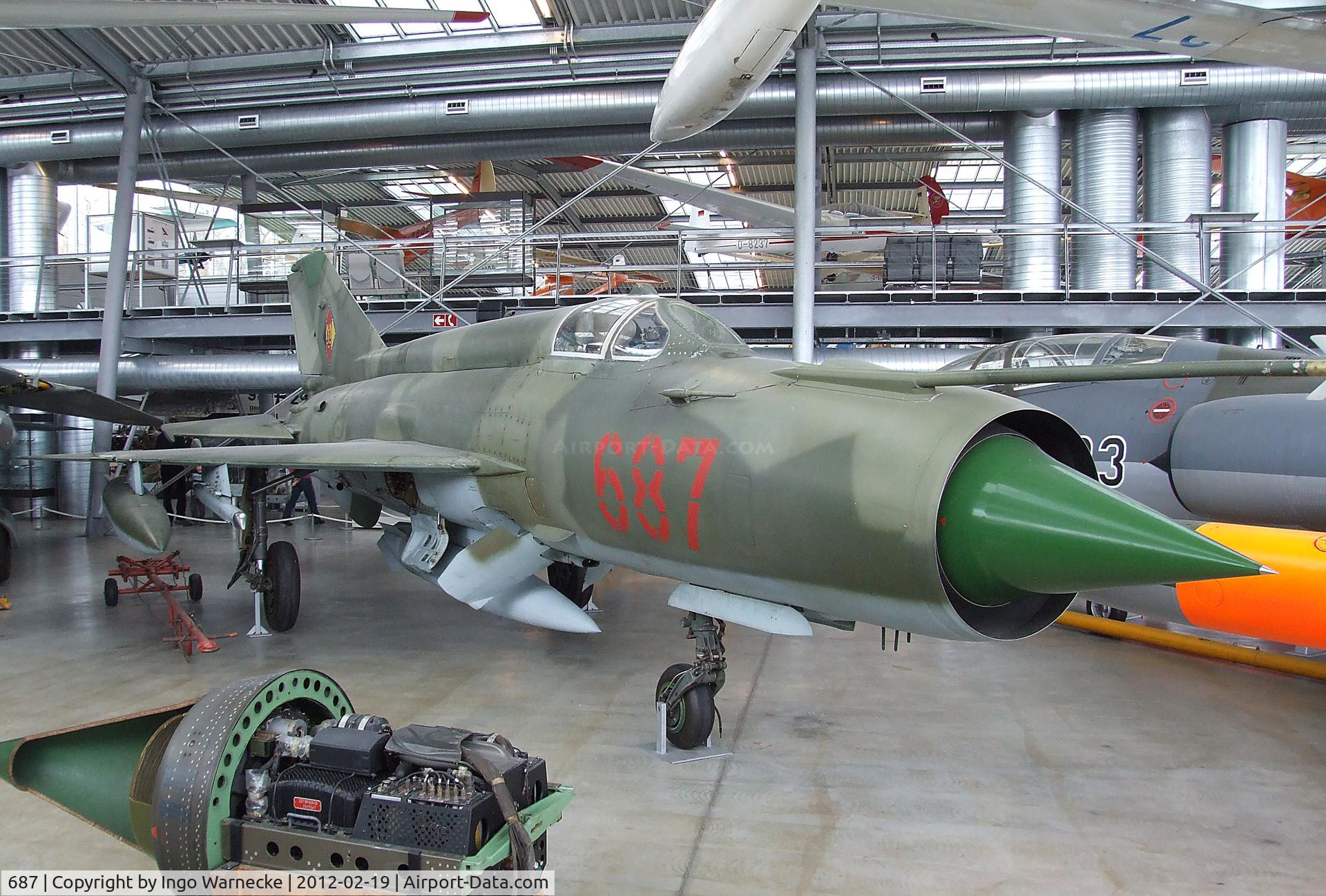 687, Mikoyan-Gurevich MiG-21MF C/N 6215, Mikoyan i Gurevich MiG-21MF FISHBED-J at the Deutsches Museum Flugwerft Schleißheim, Oberschleißheim