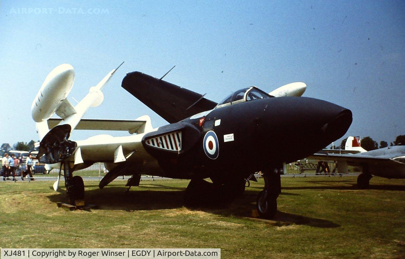 XJ481, 1958 De Havilland DH-110 Sea Vixen FAW.1 C/N 10008, Former A&AEE trials aircraft fitted with a modified nose and used for Martel trials. Part of the Fleet Air Arm Museum's aircraft collection. Photograph taken in the mid-1970's.