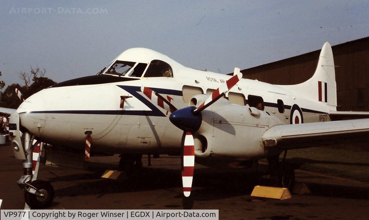 VP977, De Havilland DH-104 Devon C.2 C/N 04260, Former 207 Squadron DH Devon. At RAF St Athan in 1984? (estimated date).