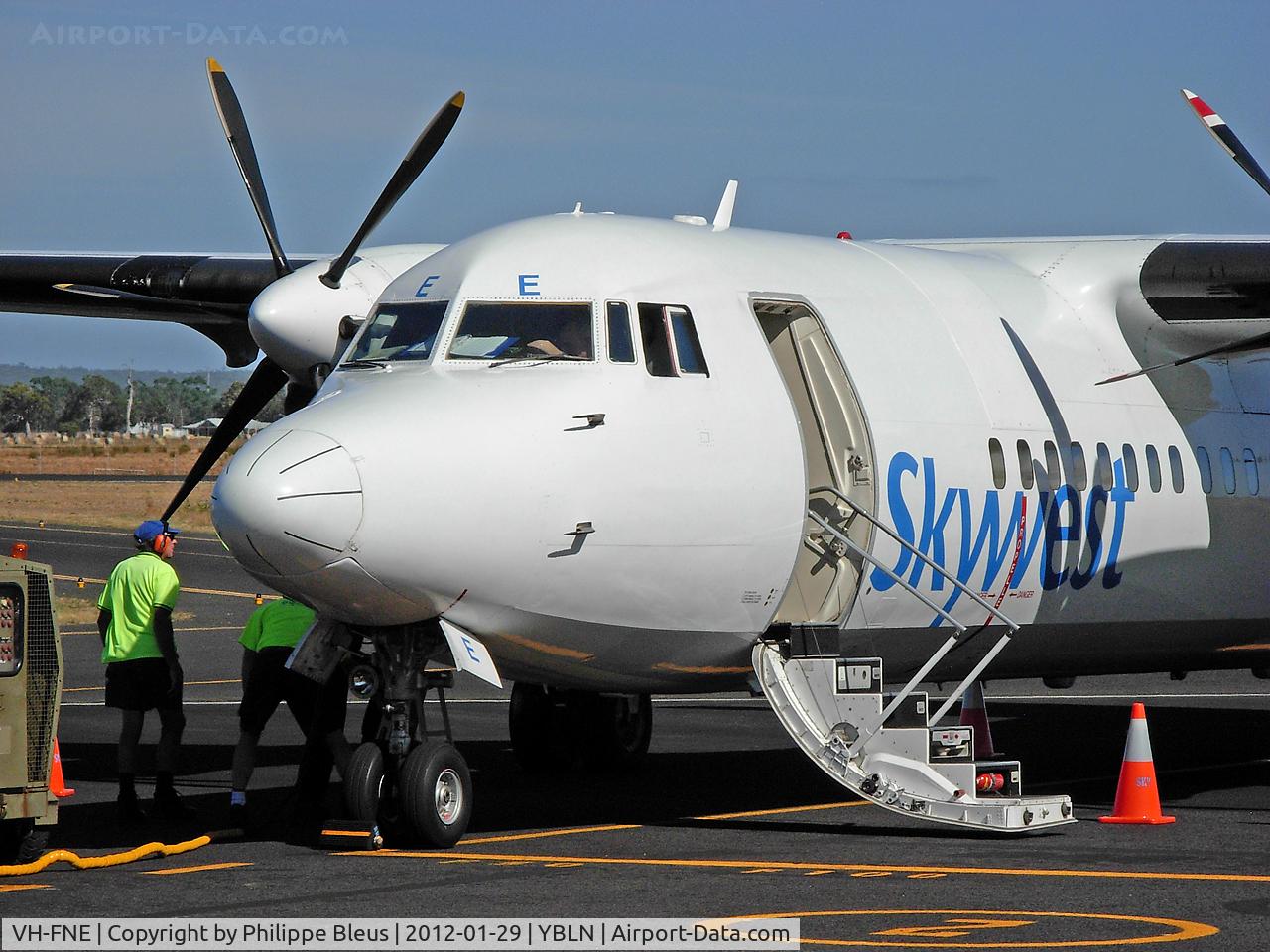 VH-FNE, 1991 Fokker 50 C/N 20212, Close up on nose when being serviced.