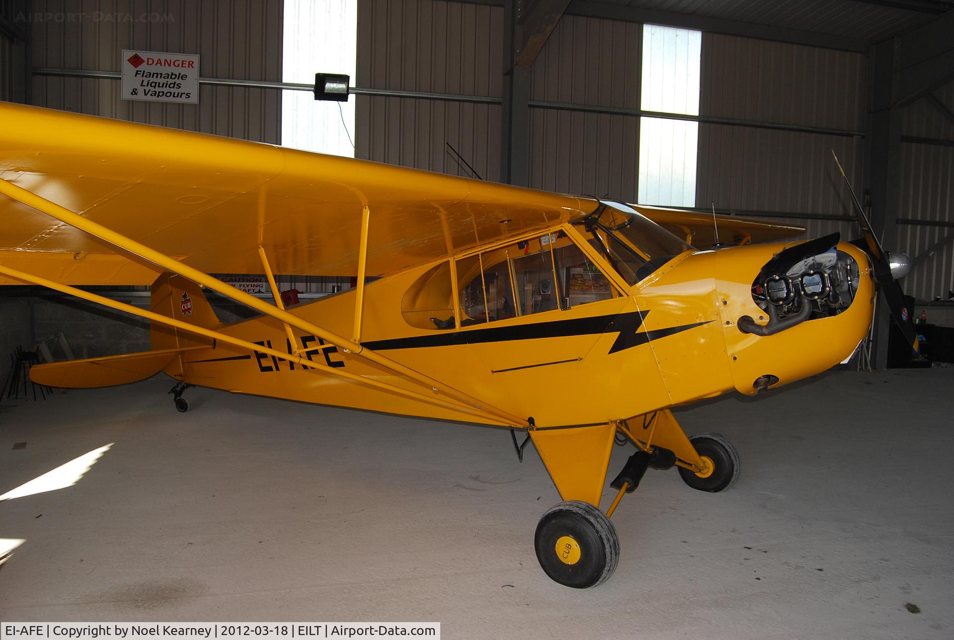 EI-AFE, 1946 Piper J3C-65 Cub Cub C/N 16687, In the hanger at Limetree aerodrome.