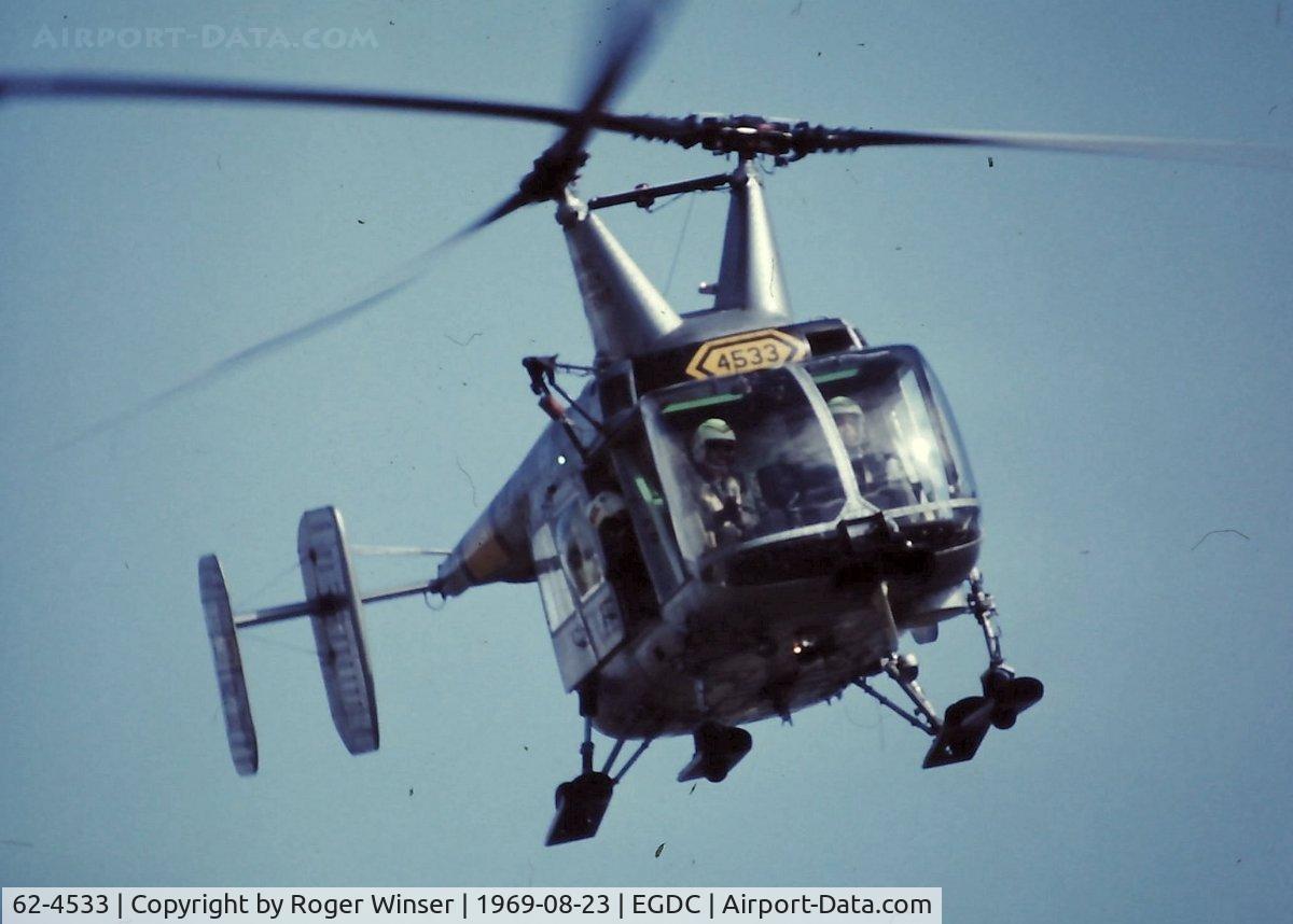 62-4533, 1962 Kaman HH-43B Huskie C/N 159, Fire fighting Huskie coded 24533. From Det 2 40th ARRW based at RAF Upper Heyford. Displaying at the RAF Chivenor Air Show in 1969.