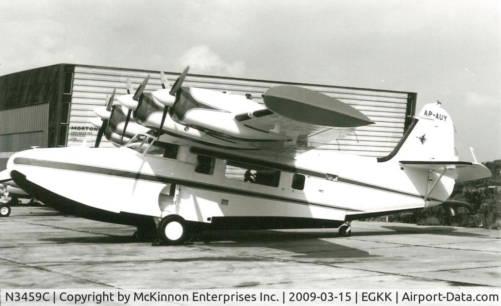 N3459C, 1959 McKinnon G21C C/N 1202, N3459C (McKinnon G-21C s/n 1202) after it was sold to government of East Pakistan and re-registered as AP-AUY in Sept. 1967.  Photo taken at Gatwick Airport, near London, during ferry flight to East Pakistan.