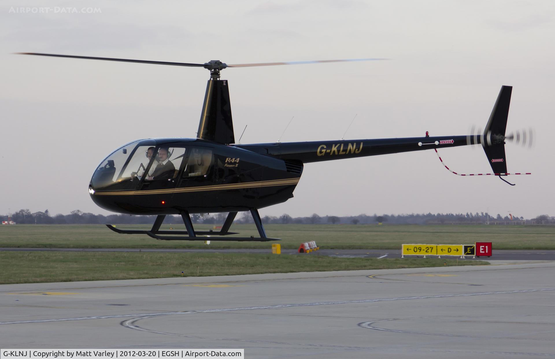 G-KLNJ, 2008 Robinson R44 Raven II C/N 12508, SaxonAir 2H arriving at SaxonAir for the first time.