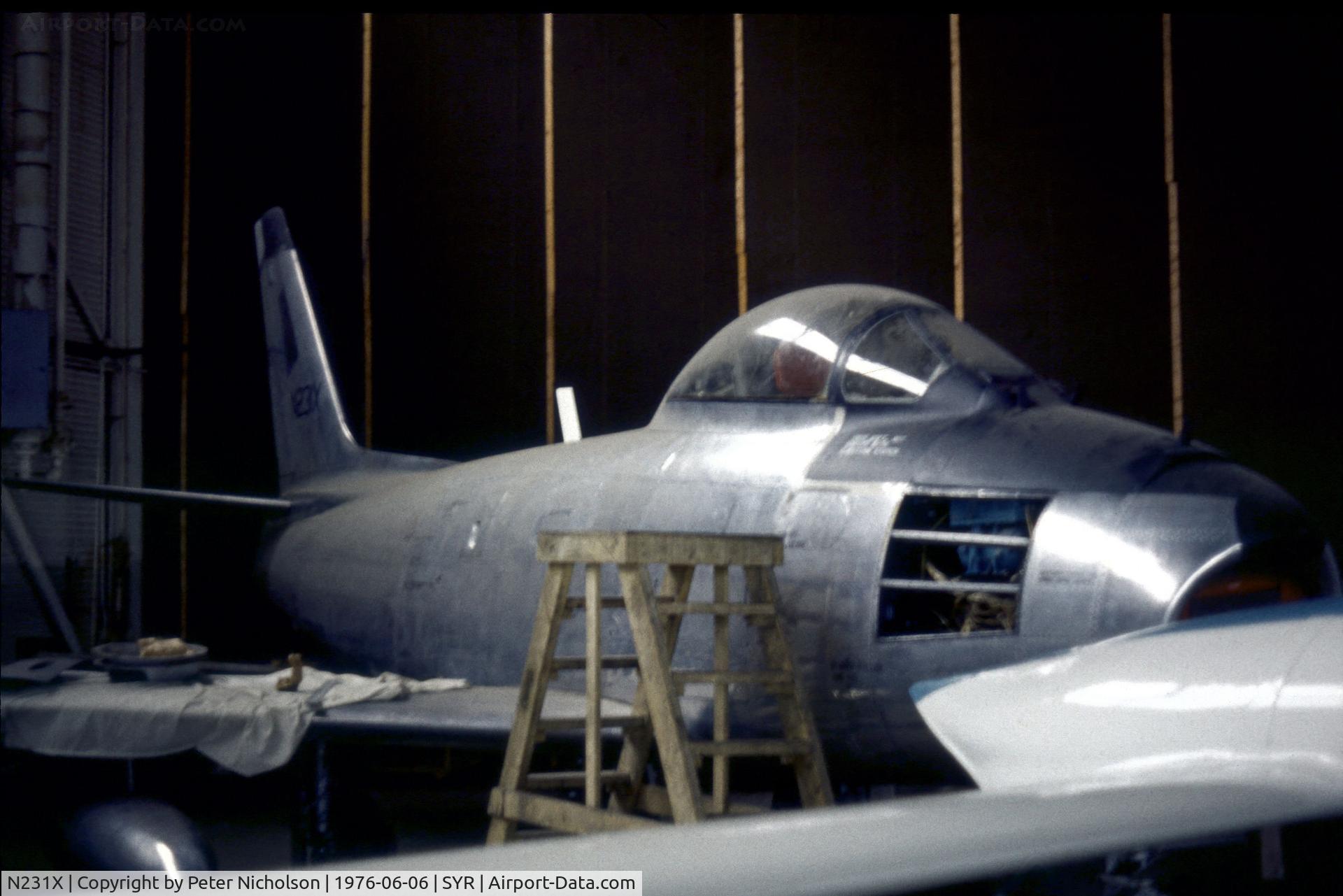 N231X, 1954 Canadair F-86 MK.5 Sabre C/N 1021, Former RCAF Sabre Mk.5 23231 seen hangered at Syracuse in the Summer of 1976.