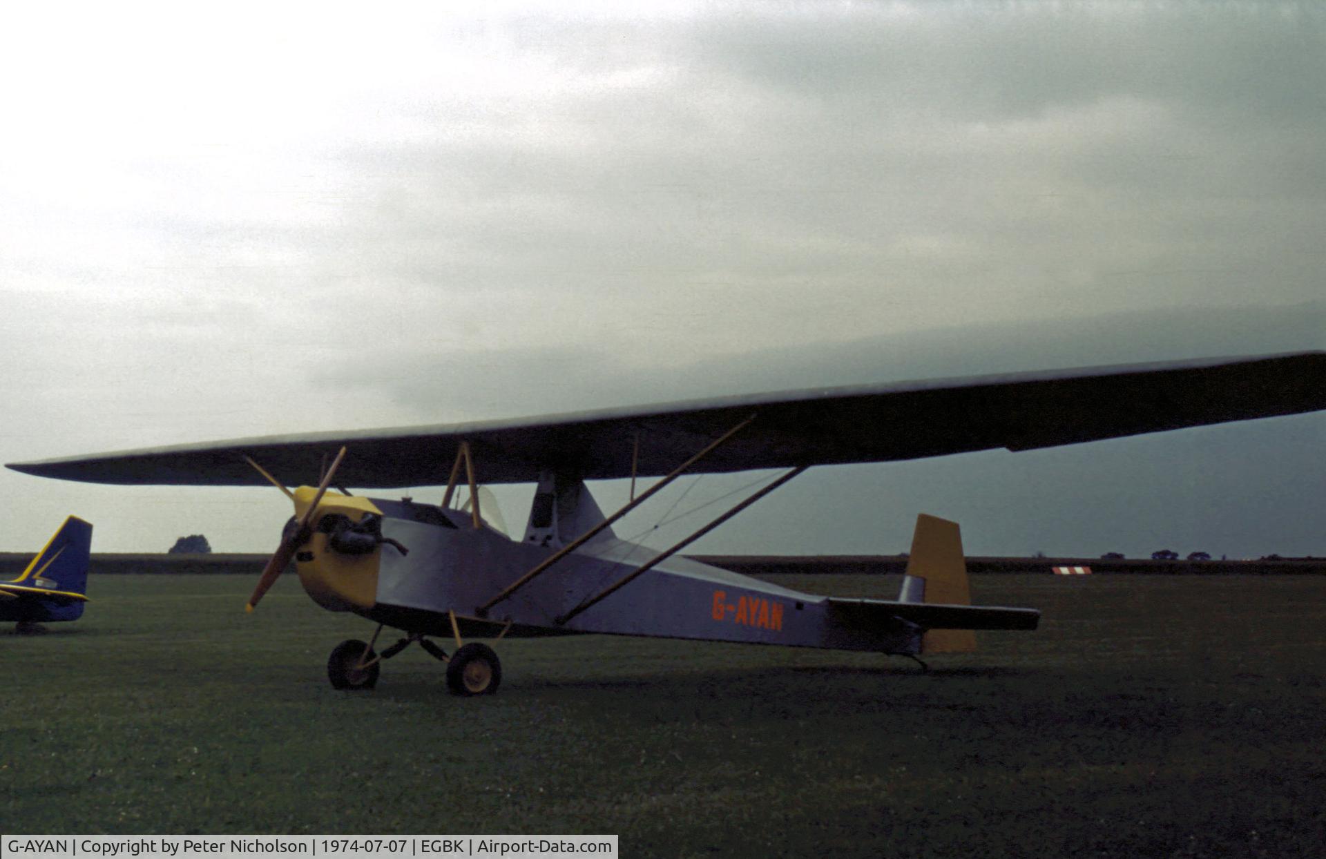 G-AYAN, 1970 Slingsby Cadet Motor Glider III C/N PFA 1385, Slingsby Motor Cadet Mk.3 seen at the 1974 Popular Flying Association Fly-In at Sywell.