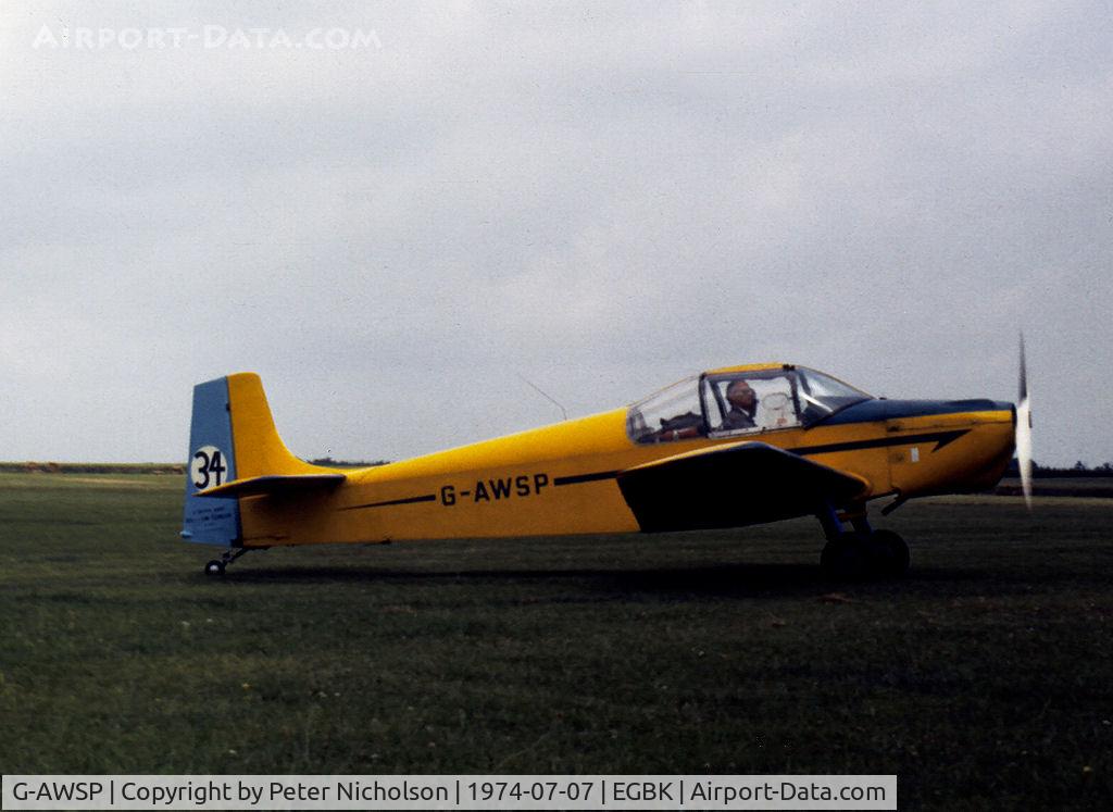 G-AWSP, 1969 Druine D.62B Condor C/N RAE/634, Druine D.62B Condor seen at the 1974 Popular Flying Association Fly-in at Sywell.
