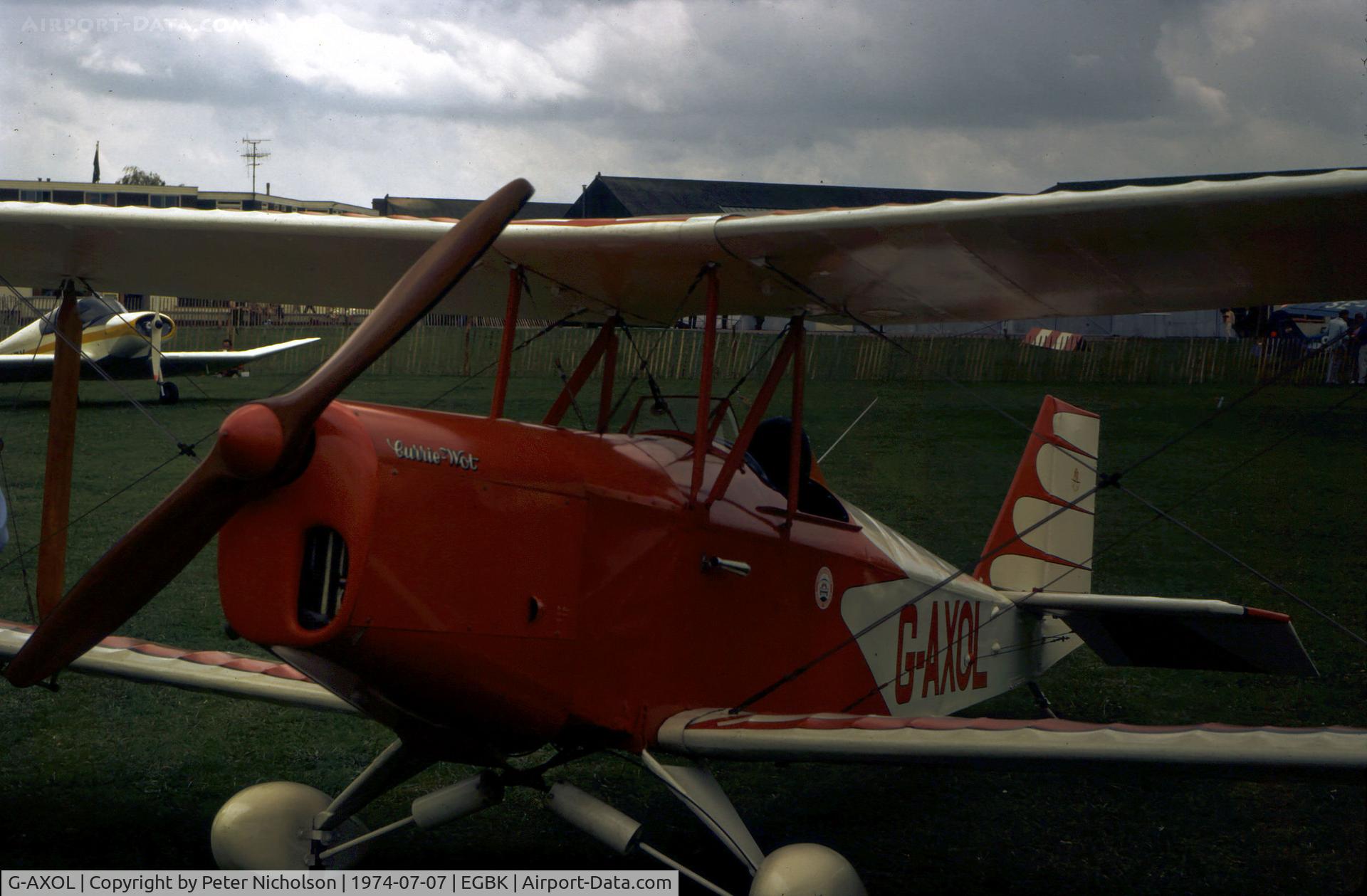 G-AXOL, 1972 Currie Wot C/N PFA 3012, Currie Wot Special seen at the 1974 Popular Flying Association Fly-in at Sywell.