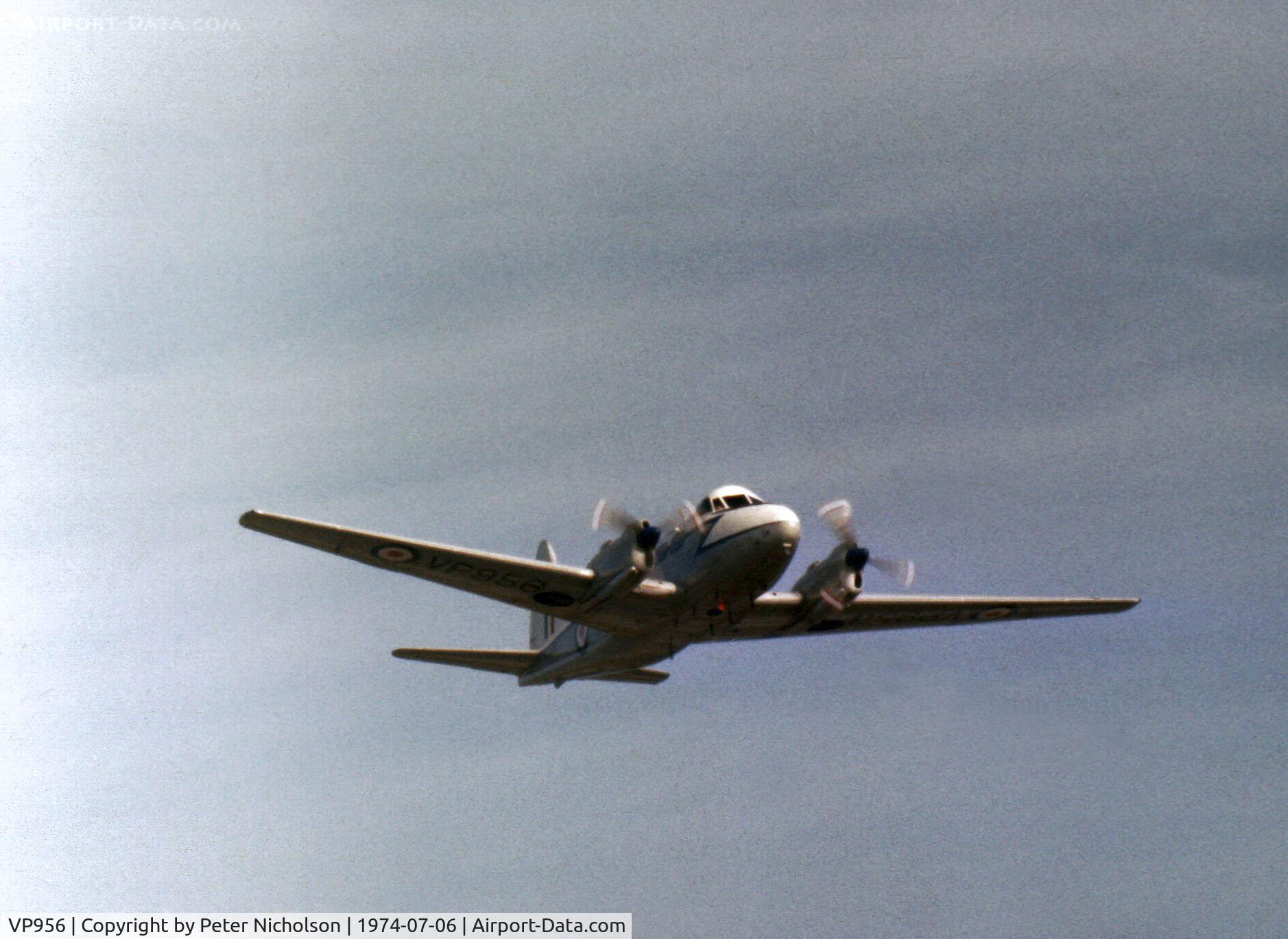 VP956, 1948 De Havilland DH-104 Devon C.2 C/N 04182, Devon C.2 of 207 Squadron arriving at the 1974 International Air Tattoo at RAF Greenham Common.
