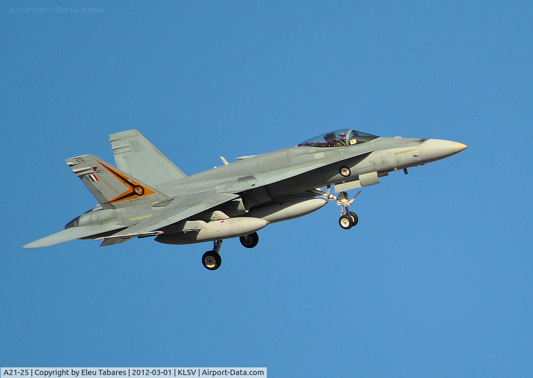 A21-25, 1988 McDonnell Douglas F/A-18A Hornet C/N 0496/AF025, Taken during Red Flag Exercise at Nellis Air Force Base, Nevada.