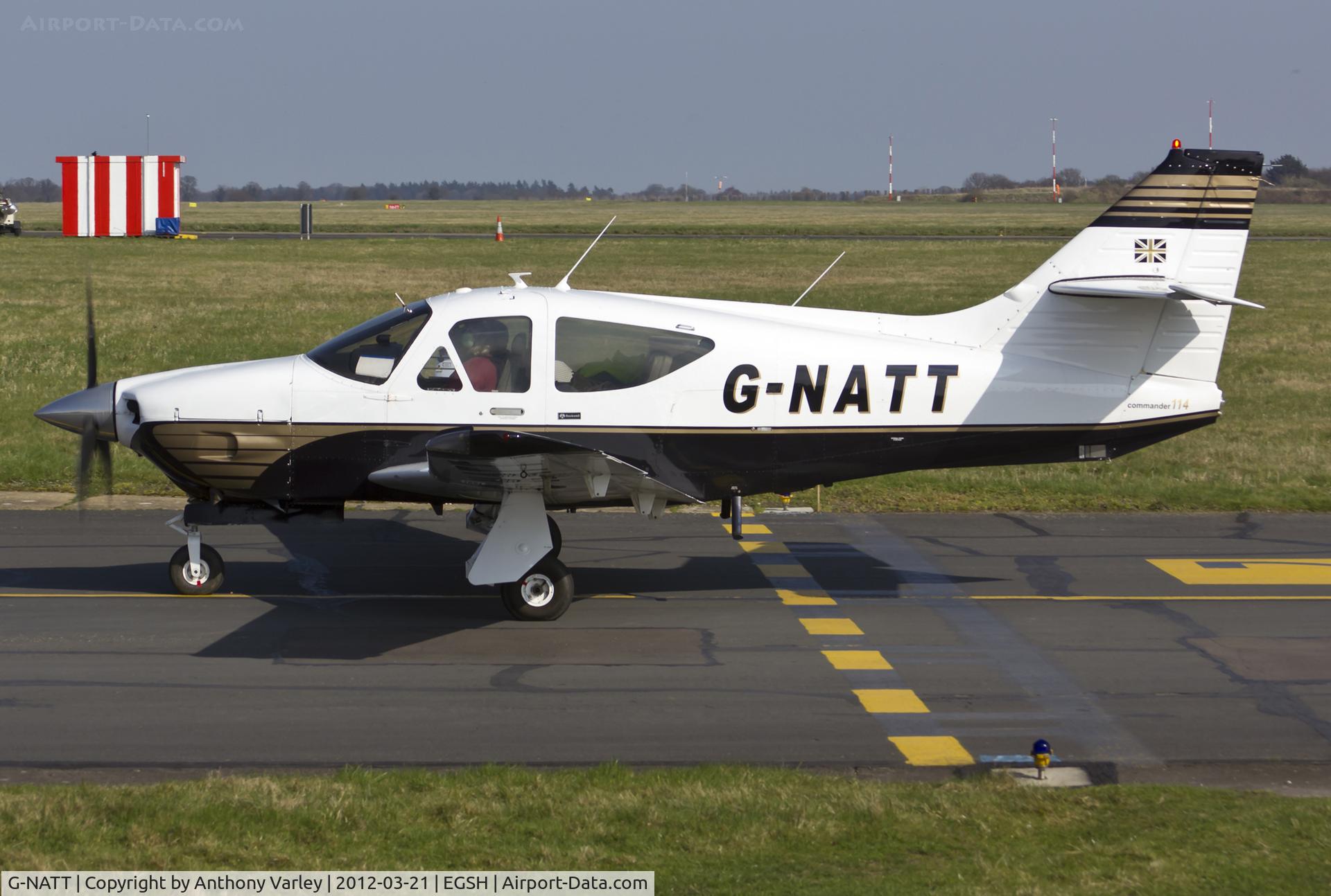 G-NATT, 1979 Rockwell Commander 114A C/N 14538, Taxiing to RWY 09 via the Echo taxiway.