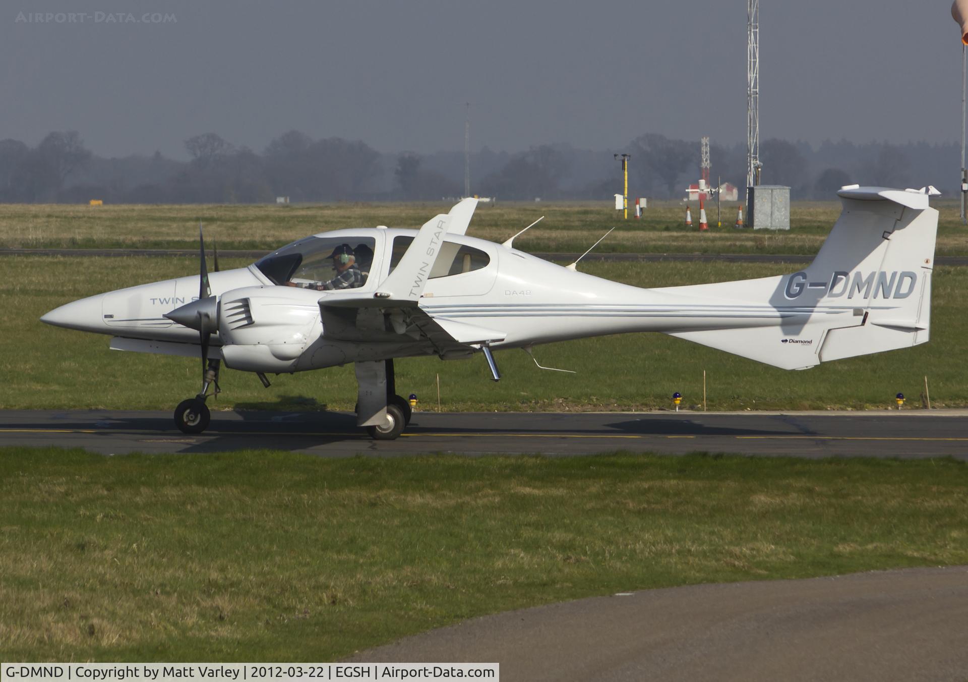 G-DMND, 2005 Diamond DA-42 Twin Star C/N 42.068, Holding at echo 3 waiting for departure.