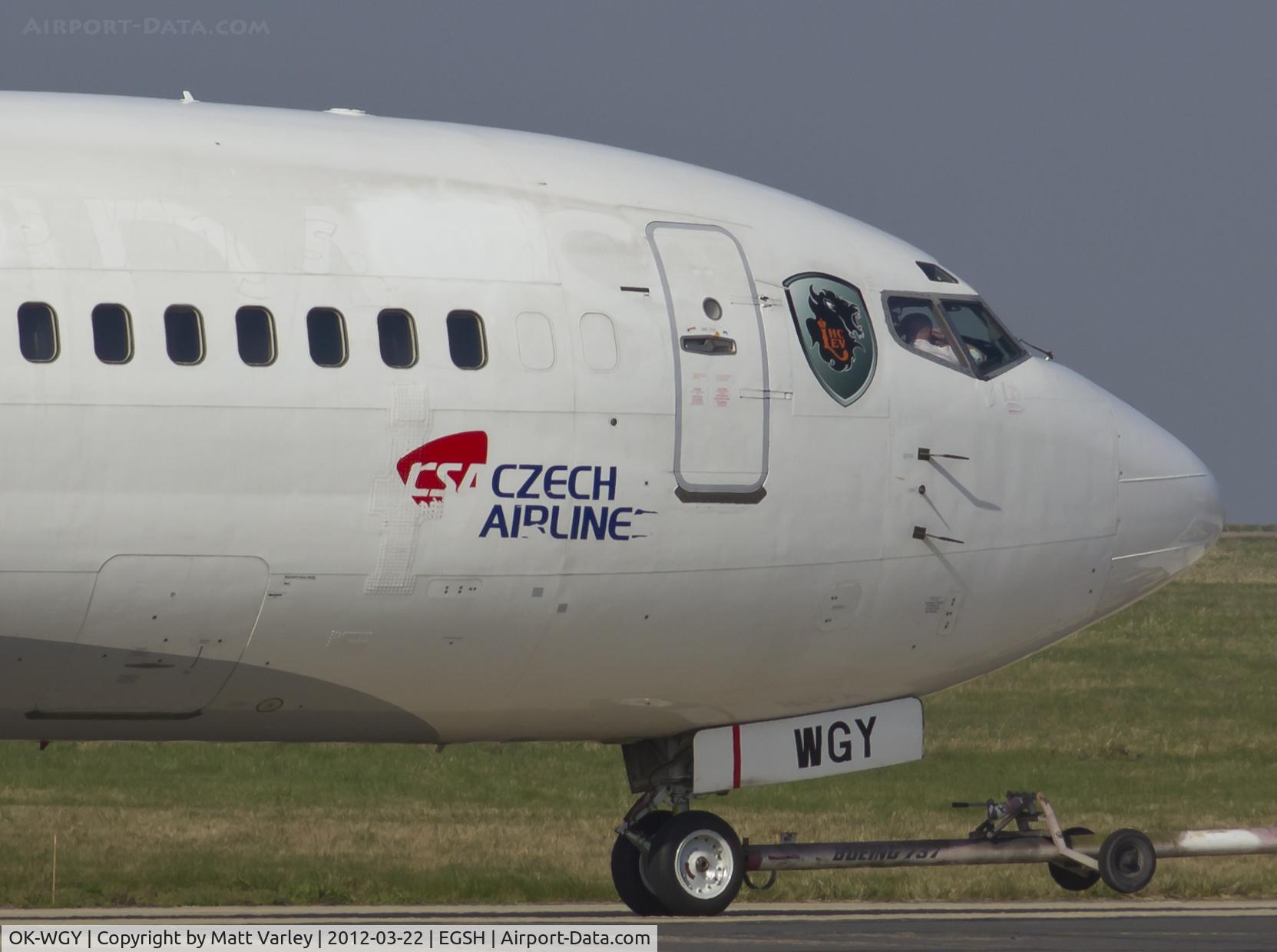 OK-WGY, 1991 Boeing 737-436 C/N 25839, Being towed to the Air Livery hangar for spray.