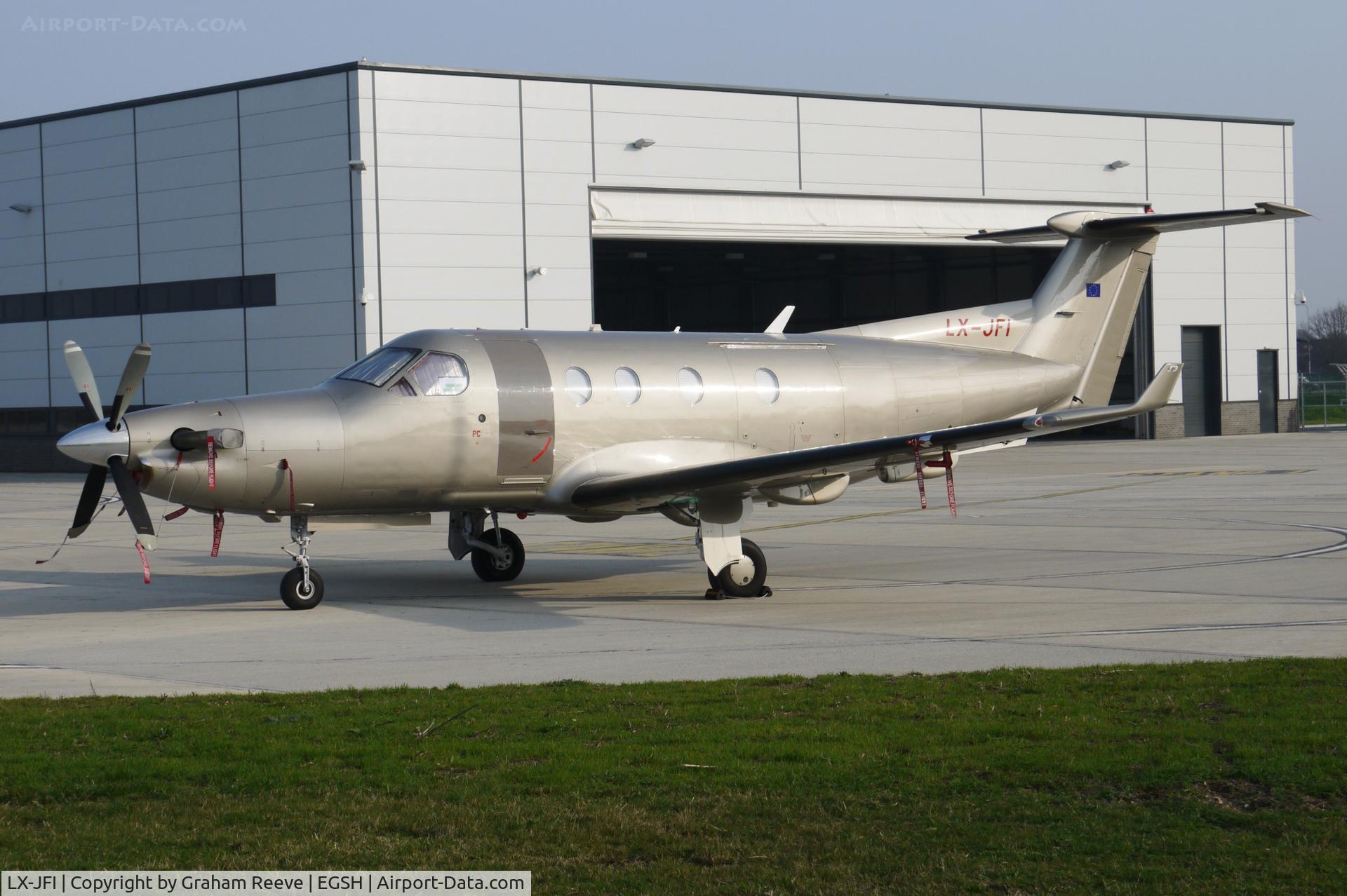 LX-JFI, 2004 Pilatus PC-12/45 C/N 574, Parked in the late afternoon sun.