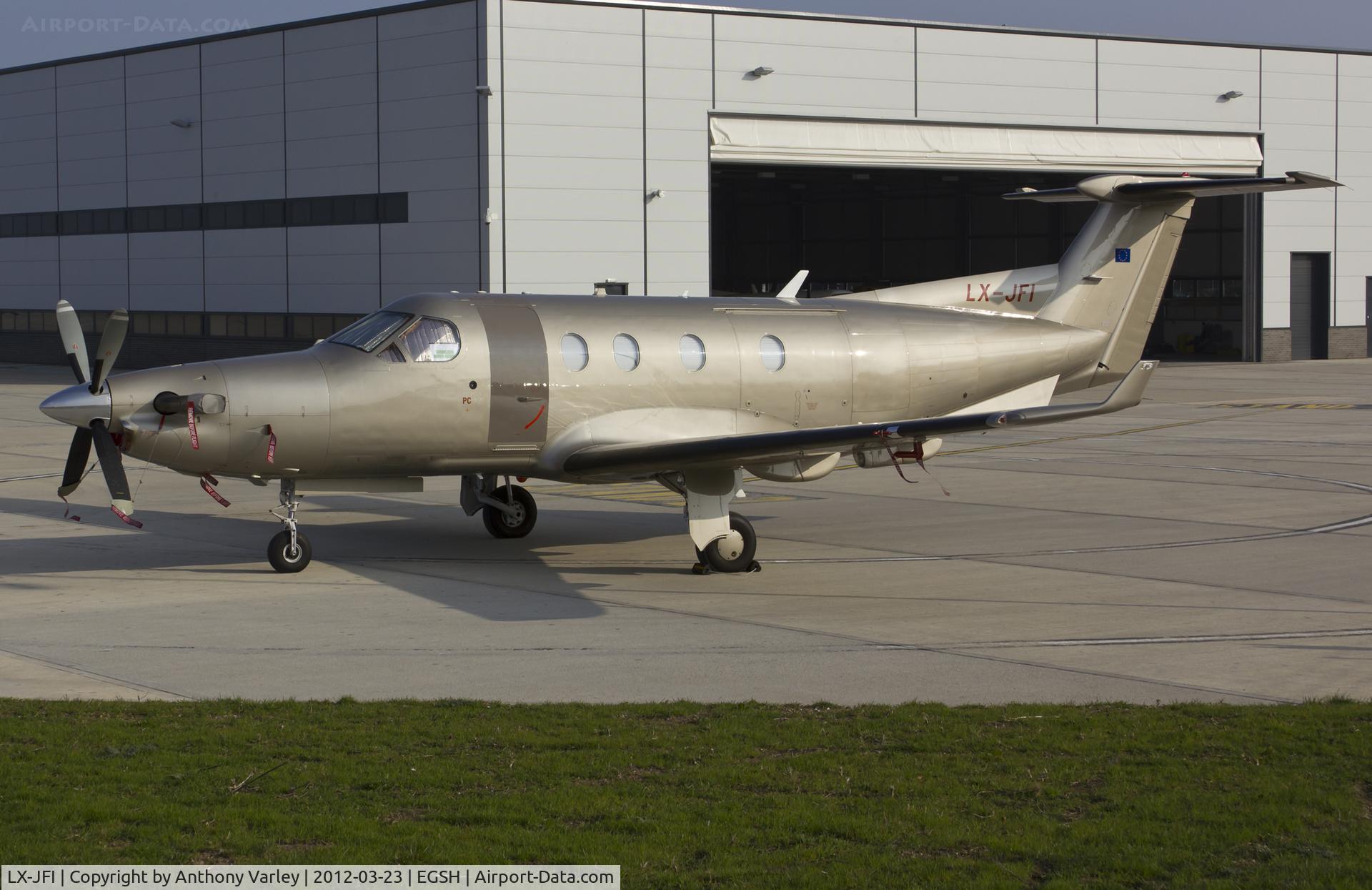 LX-JFI, 2004 Pilatus PC-12/45 C/N 574, Sat on stand at SaxonAir.