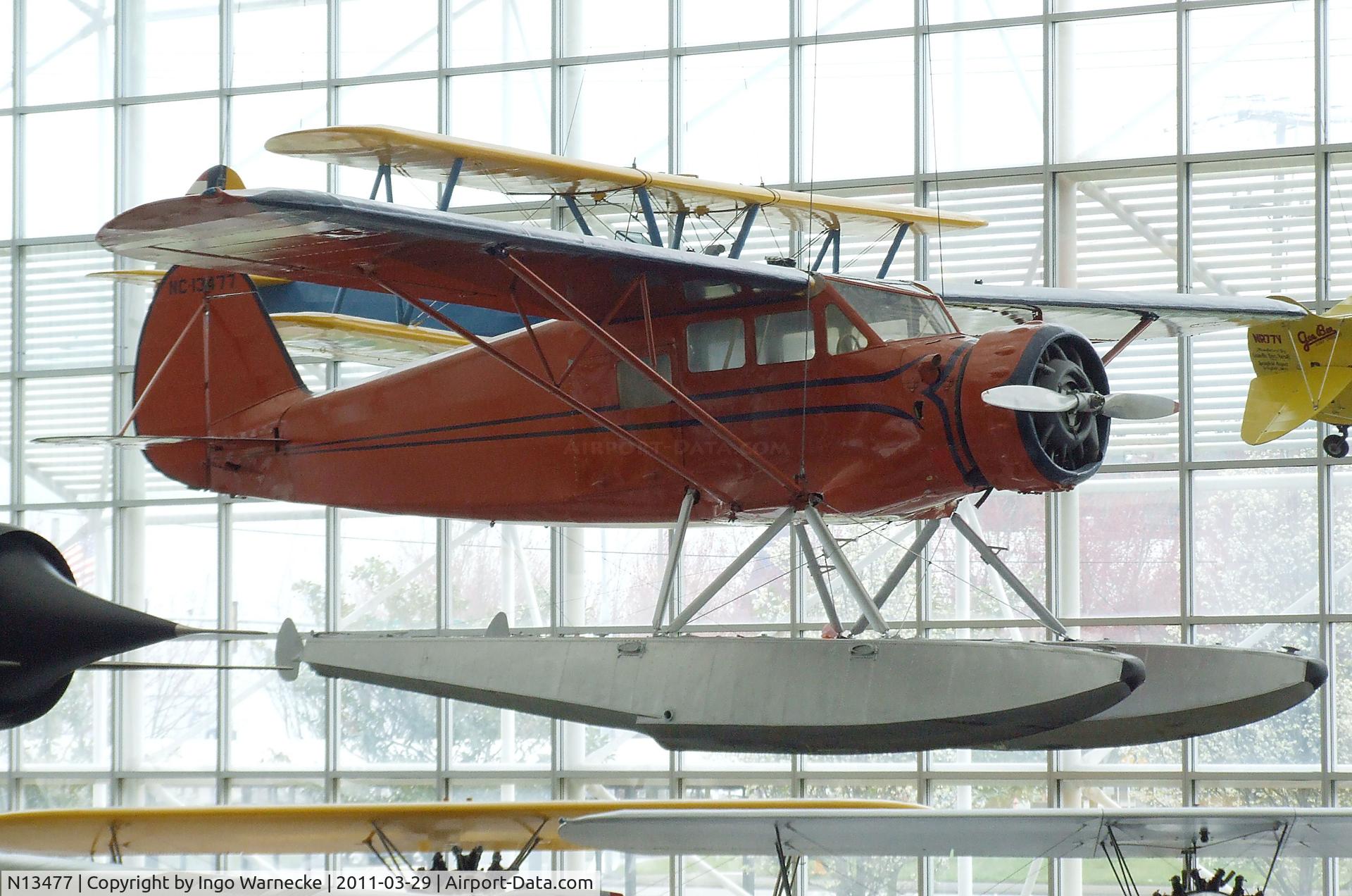 N13477, 1933 Stinson JR. SR C/N 8732, Stinson Reliant SR on floats at the Museum of Flight, Seattle WA