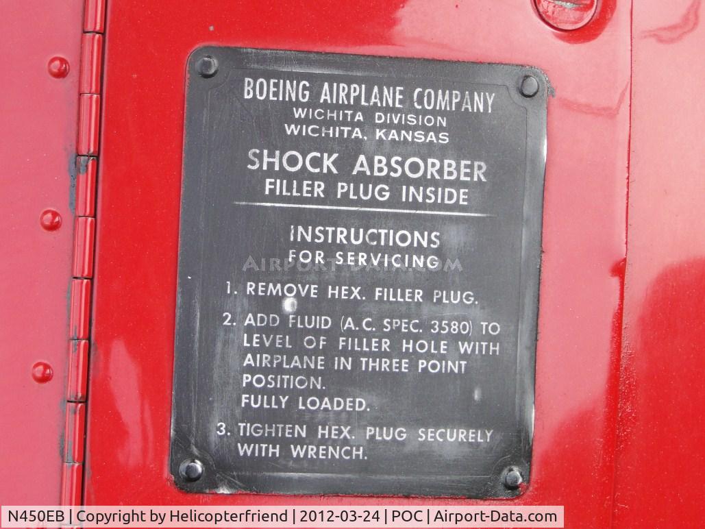 N450EB, 1972 Boeing A75N1(PT17) C/N 75-2480, Original sign advising how to add fluid