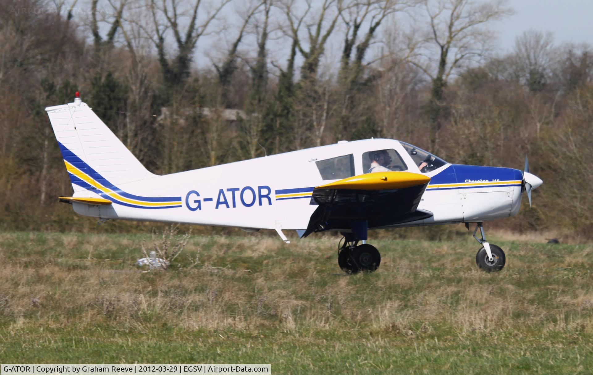 G-ATOR, 1966 Piper PA-28-140 Cherokee C/N 28-21696, Just landing.