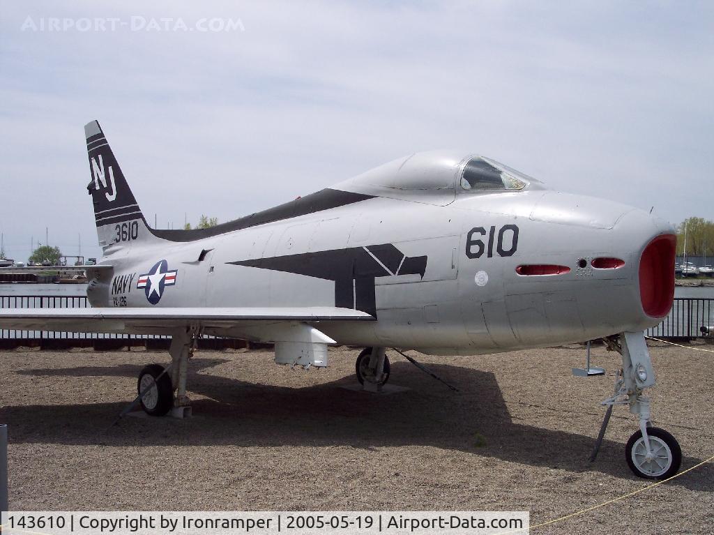 143610, North American AF-1E Fury C/N 244-118, Preserved in the Erie County Naval and Servicemen's Park. At one time it was painted in the colors of the Buffalo Sabre's hockey team. Presumably because some may have thought this was an F-86