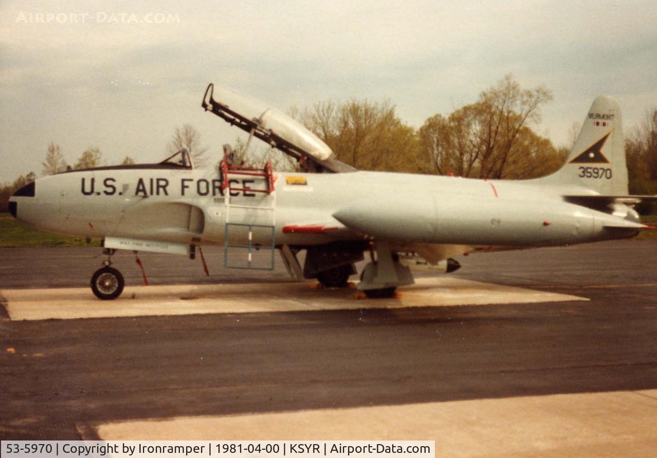 53-5970, 1953 Lockheed T-33A Shooting Star C/N 580-9446, T-33 of the Vermont ANG visiting Hancock Field.