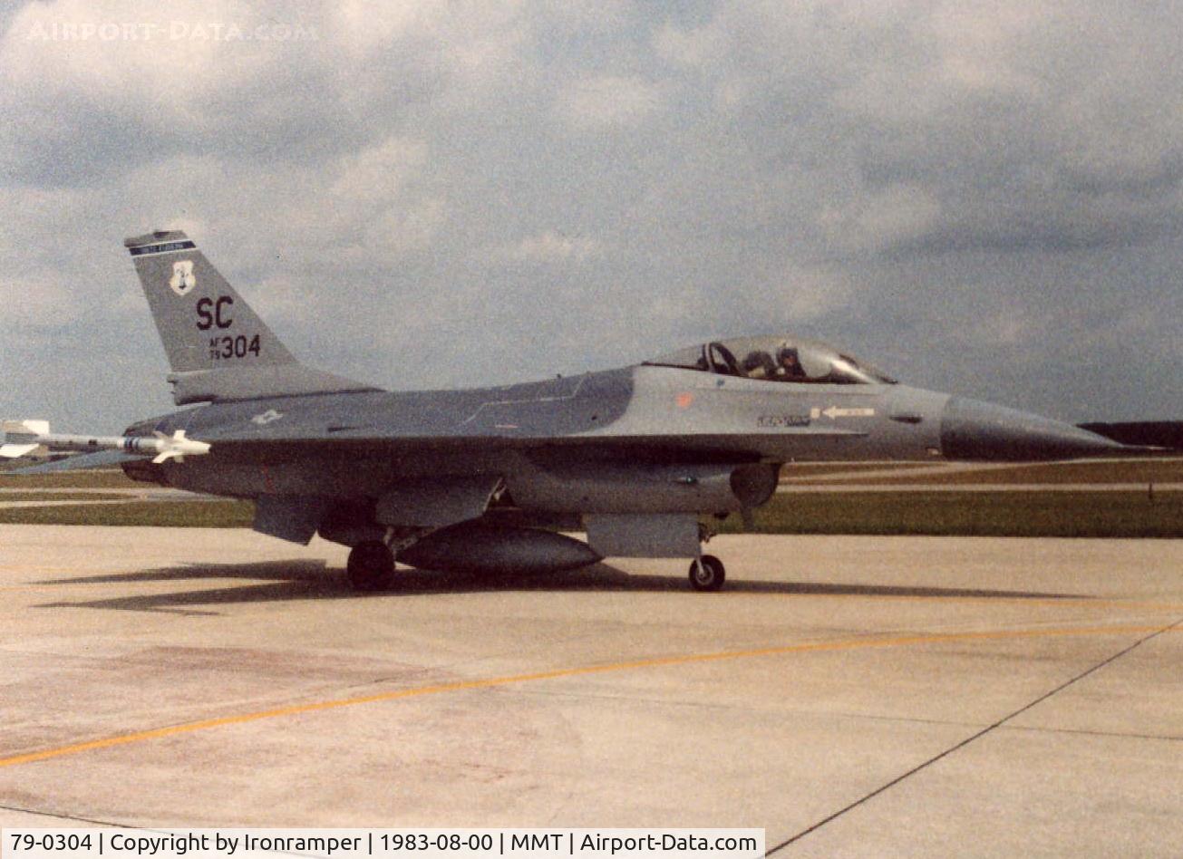79-0304, 1979 General Dynamics F-16A Fighting Falcon C/N 61-89, One of the first F-16's assigned to the ANG. SCANG's 169th Tac Ftr Gp/157th Tac Ftr Sqdn. Crew Chief MSgt Fred Deshong.