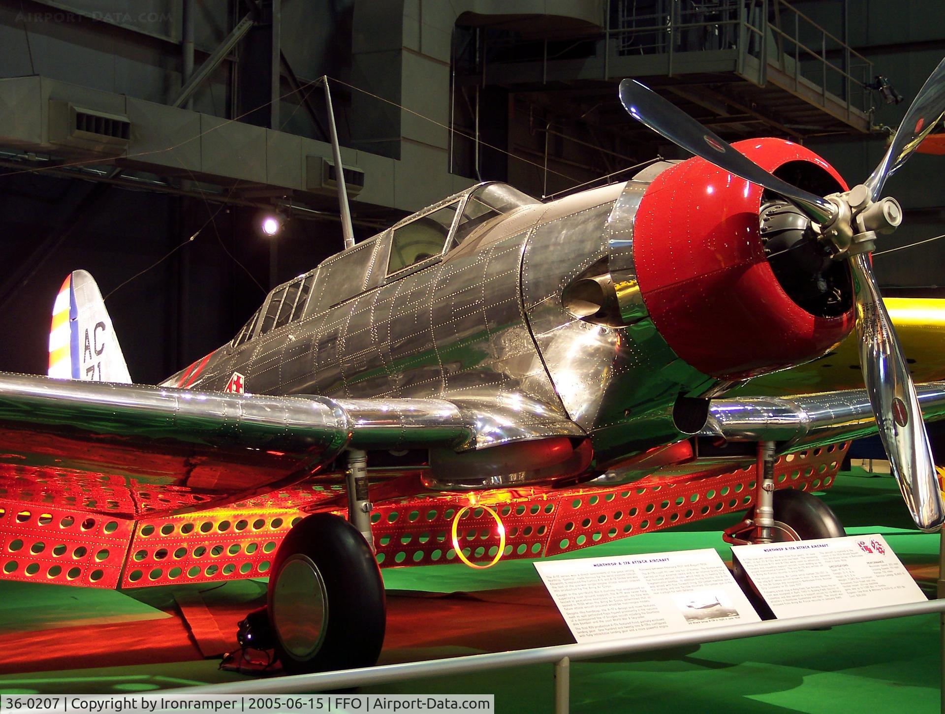 36-0207, 1936 Northrop A-17A C/N 234, The aircraft, on display, is marked in the colors of the 90th Attack Squadron, 3rd Attack Group, at Barksdale Field in June, 1938.  This is the only known A-17 in existence.