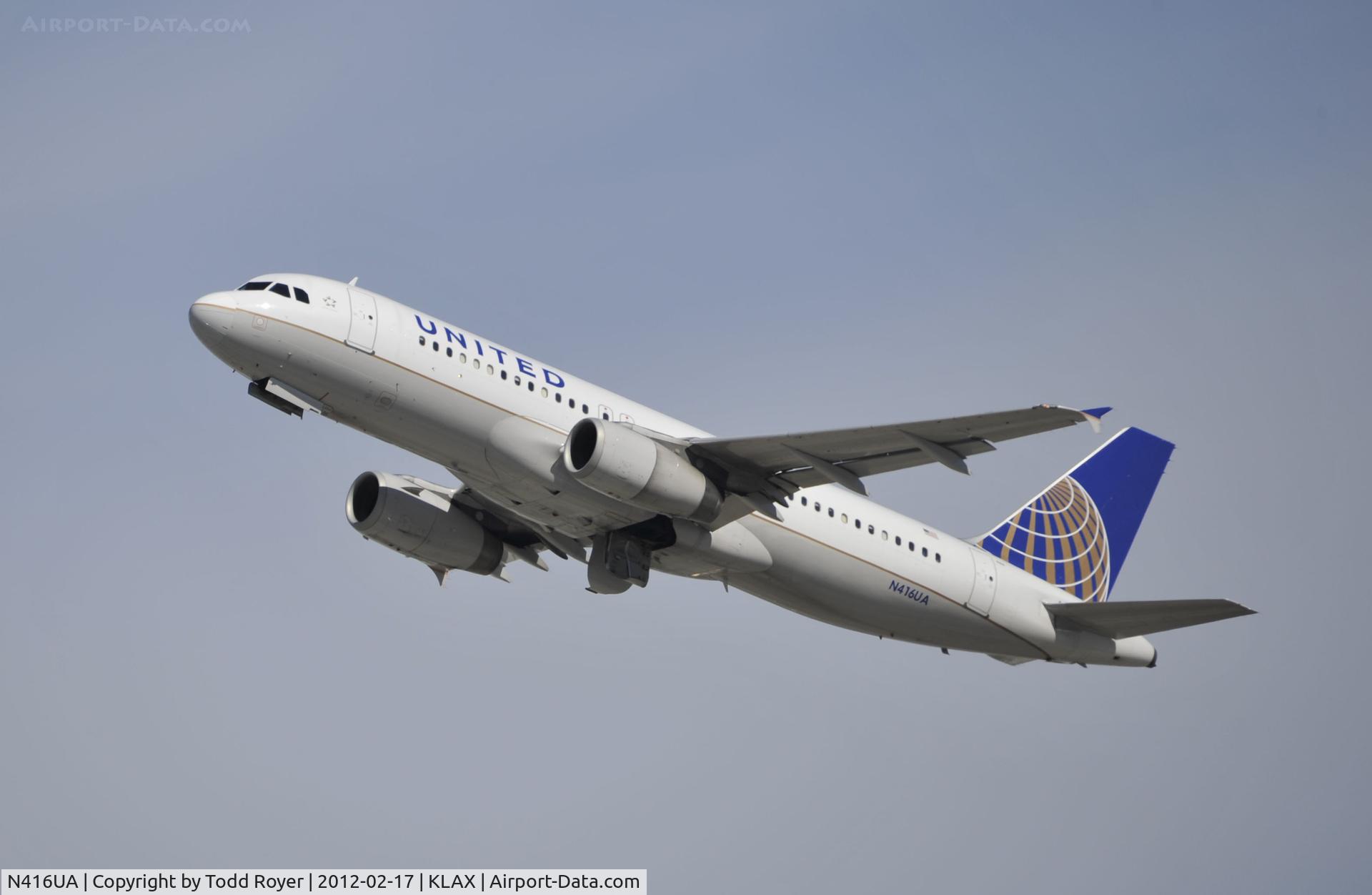 N416UA, 1994 Airbus A320-232 C/N 479, Departing LAX on 25R