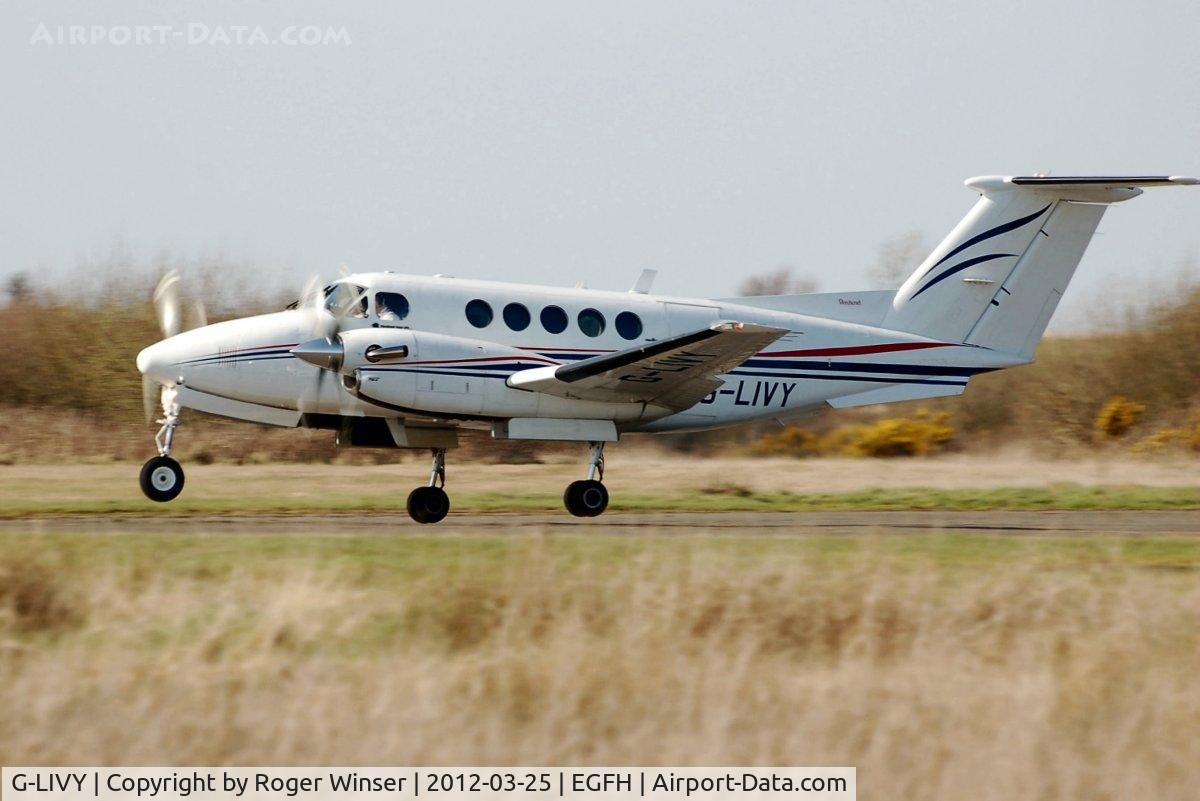 G-LIVY, 1977 Beech 200 Super King Air C/N BB-209, One of Dragonfly Aviation Service's Super King Air departing. New owners and re-registered G-FLYW on 18 December 2012.