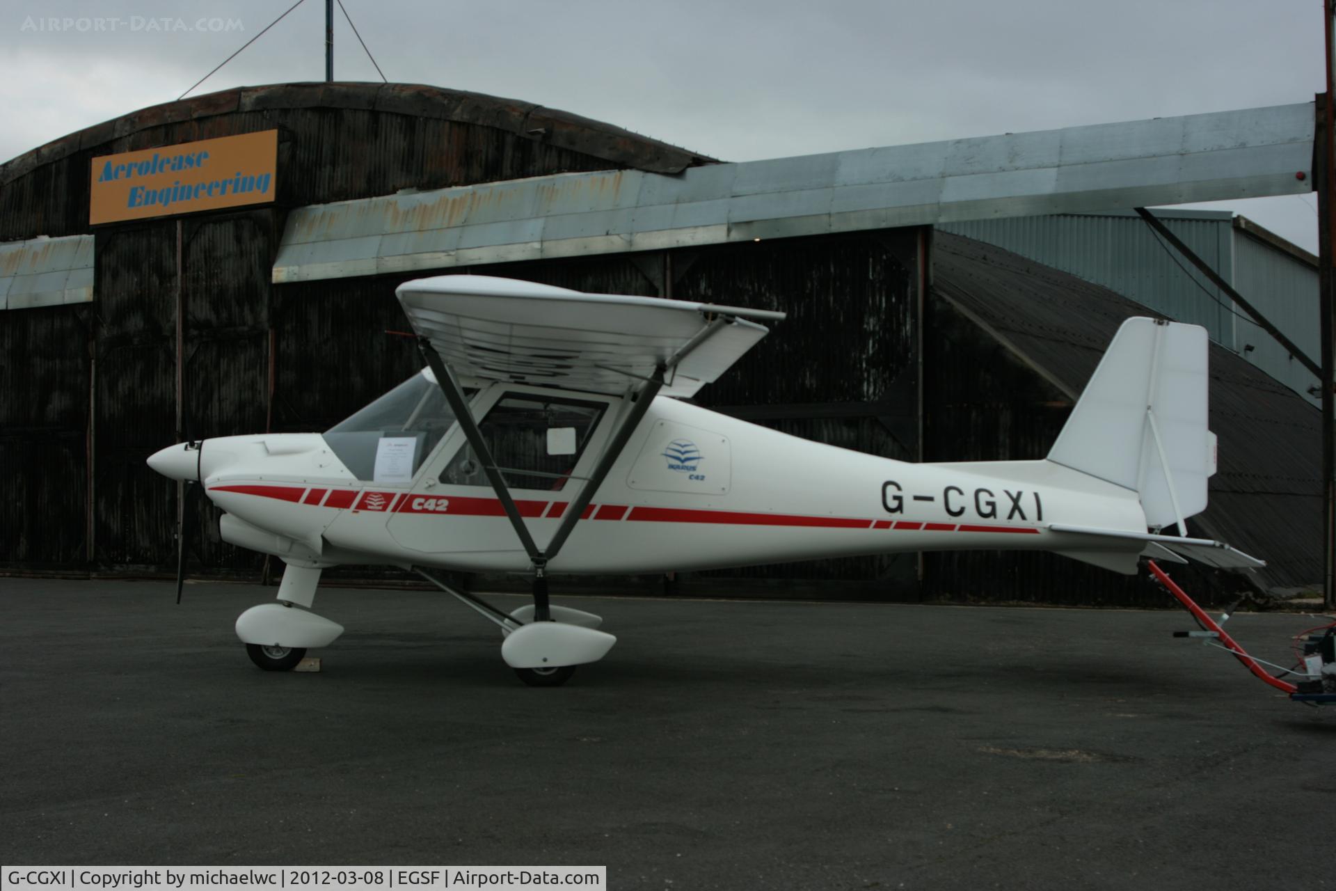 G-CGXI, 2011 Comco Ikarus C42 FB80 C/N 1106-7157, Ikarus C42B, on the apron at Conington.  This vehicle is fitted with a BRS.
