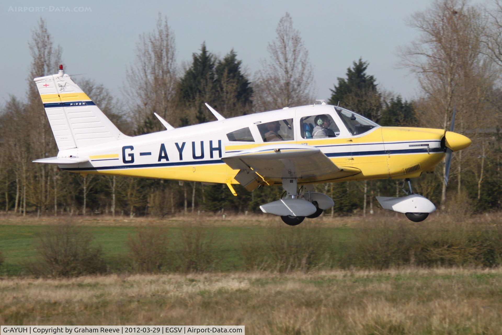 G-AYUH, 1970 Piper PA-28-180 Cherokee C/N 28-7105042, About to touch down.