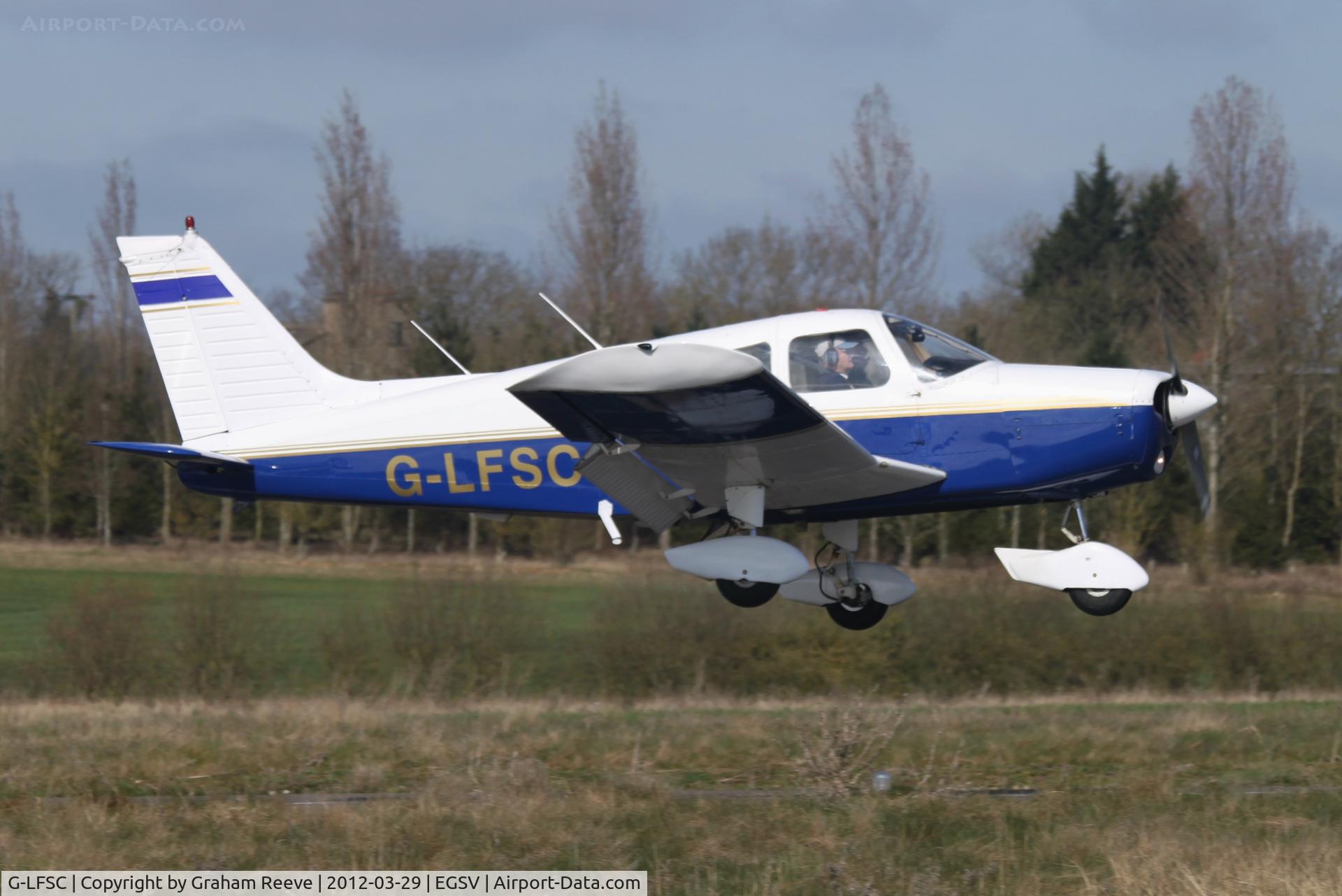 G-LFSC, 1973 Piper PA-28-140 Cherokee Cruiser C/N 28-7425005, About to touch down.