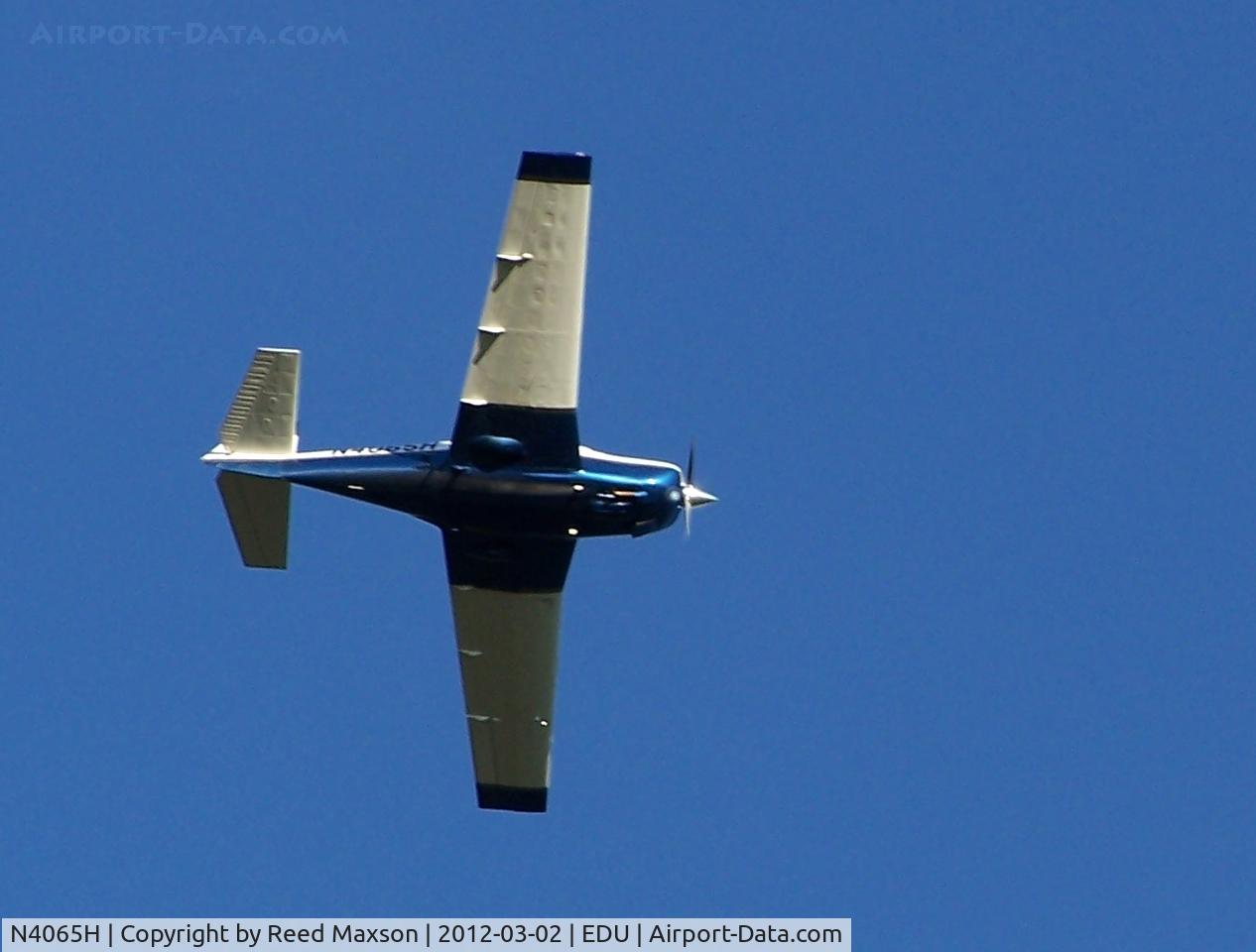 N4065H, 1980 Mooney M20J 201 C/N 24-0985, Departing EDU, from bottom up!  Can barely see numbers.