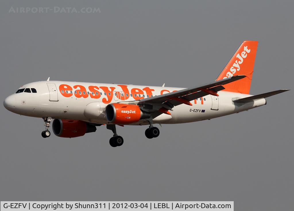 G-EZFV, 2010 Airbus A319-111 C/N 4327, Landing rwy 25R