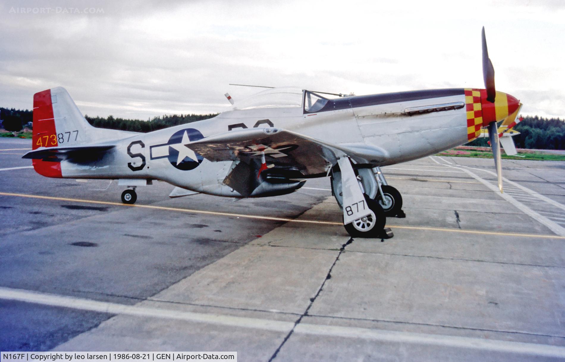 N167F, 1944 North American P-51D Mustang C/N 122-40417, Gardermoen OSLO  Norway 21.8.86
