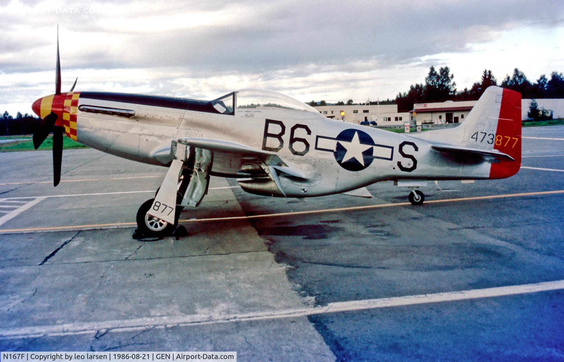 N167F, 1944 North American P-51D Mustang C/N 122-40417, Oslo Gardermoen Norway 21.8.86