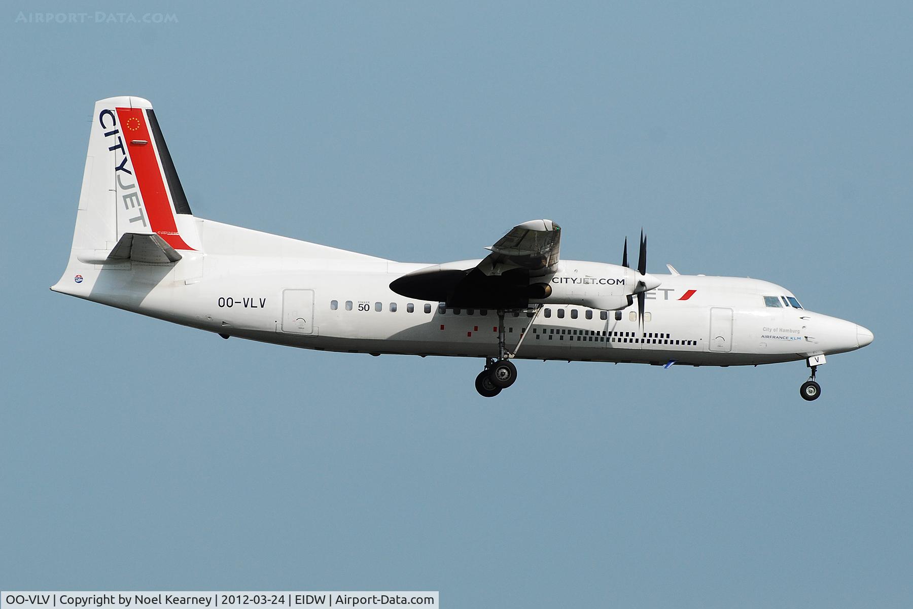 OO-VLV, 1989 Fokker 50 C/N 20160, Seen about to land on Rwy 10 operating flight BCY 947.