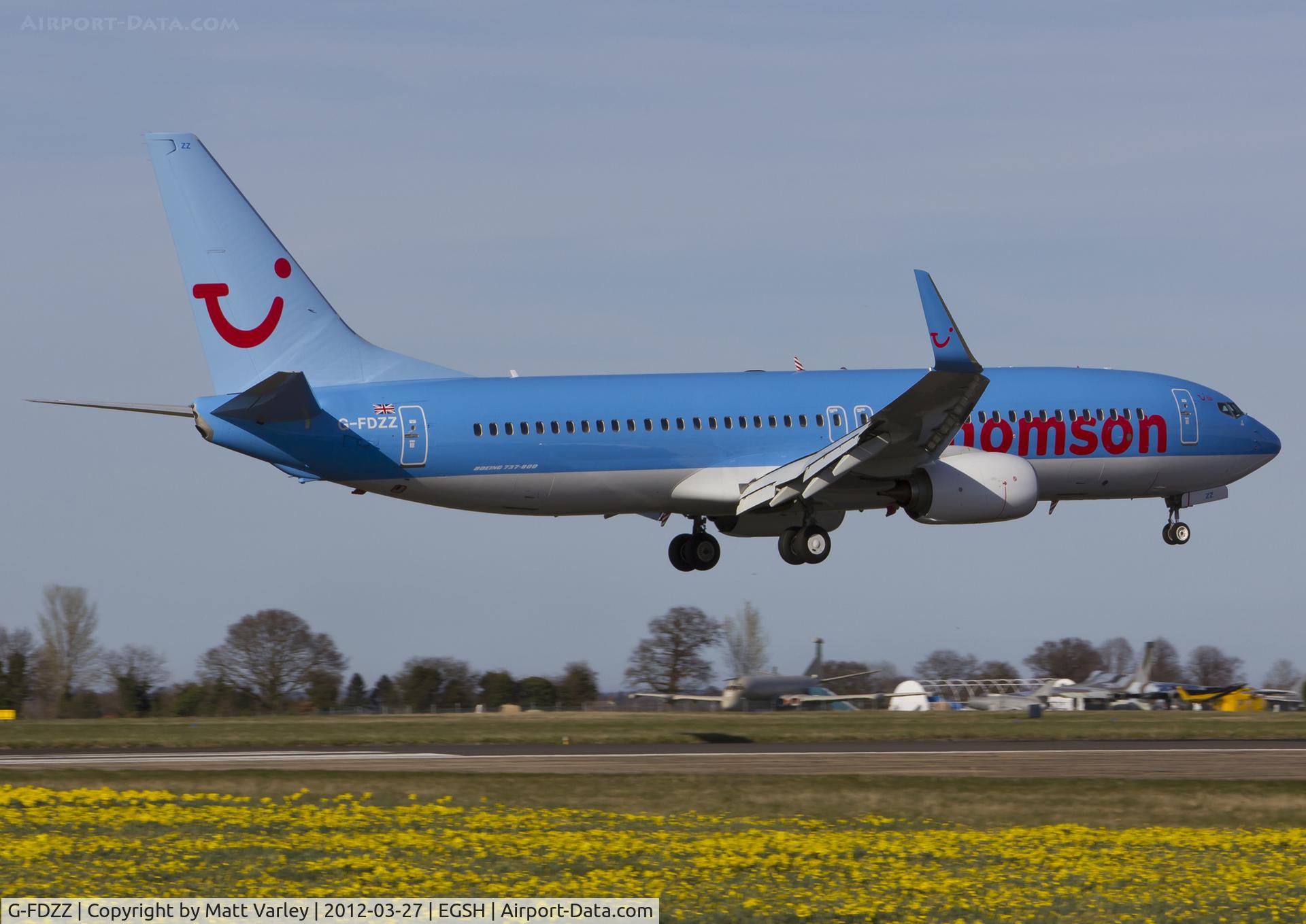 G-FDZZ, 2011 Boeing 737-8K5 C/N 37262, Arriving at EGSH.