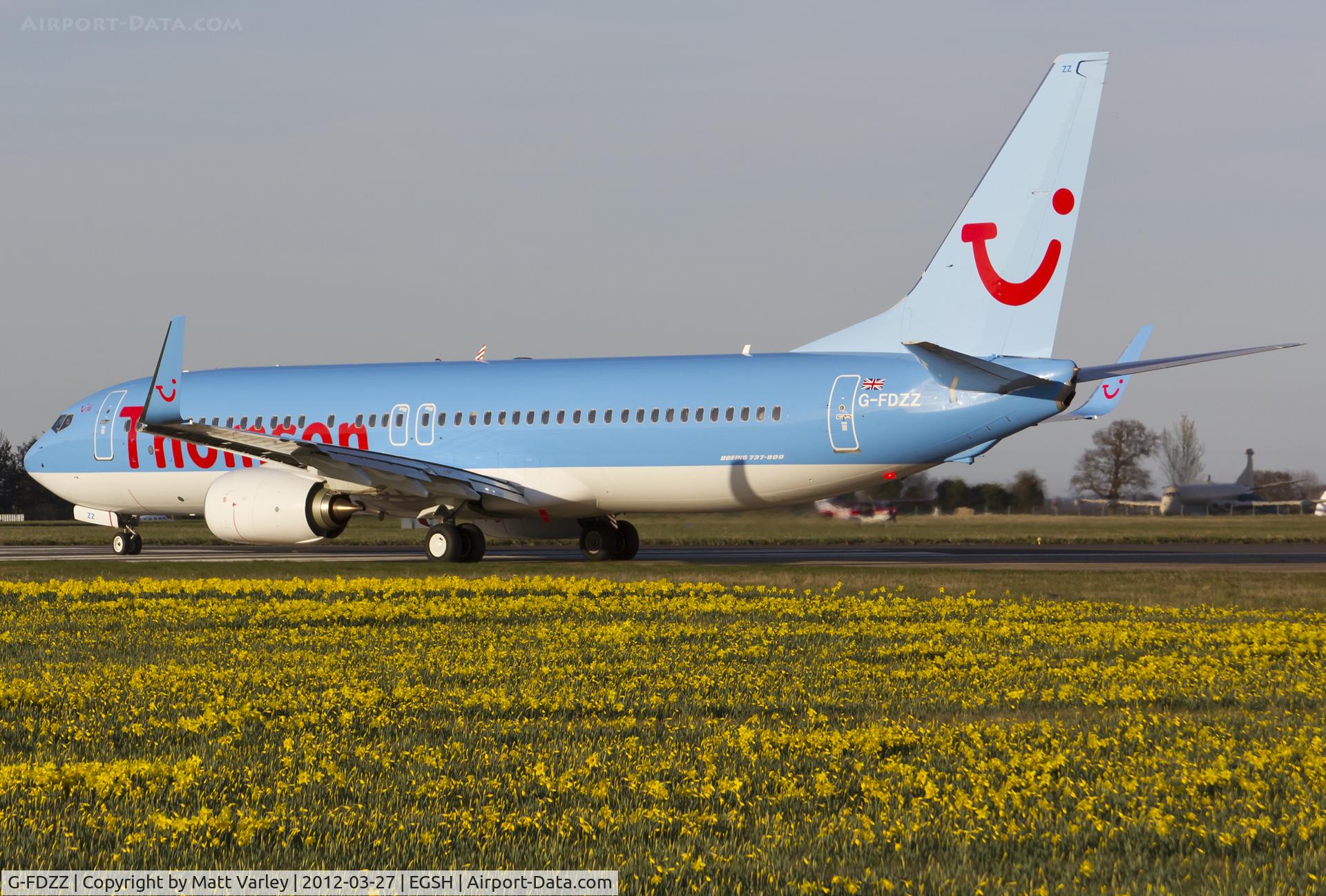 G-FDZZ, 2011 Boeing 737-8K5 C/N 37262, About to depart EGSH.