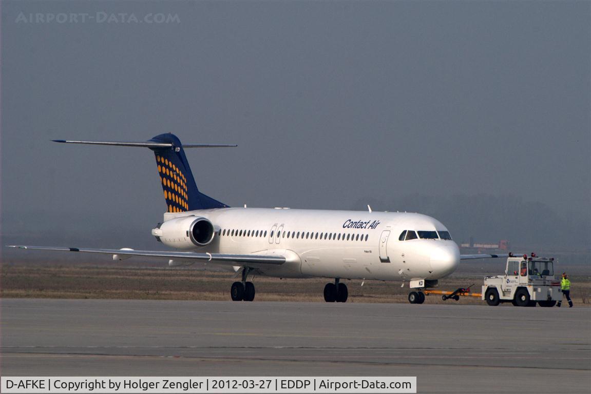 D-AFKE, 1995 Fokker 100 (F-28-0100) C/N 11505, Get a push back for a return to DUS.....