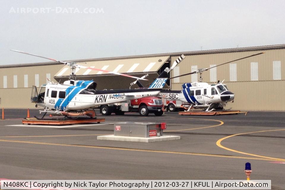 N408KC, 1967 Bell UH-1H Iroquois C/N 9923, Parked at the OCFA ramp with a Santa Barbara County chopper N205FD