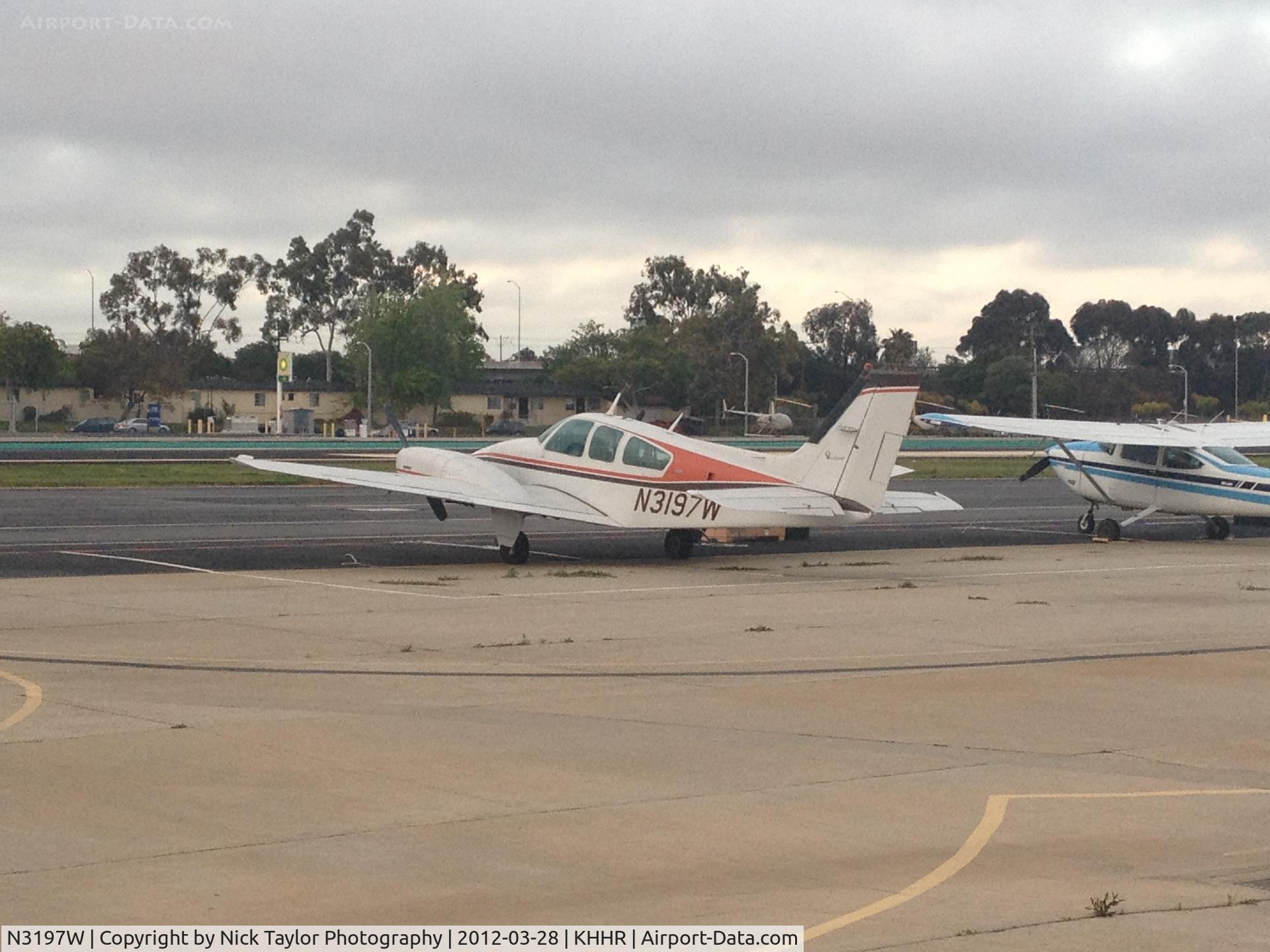 N3197W, 1974 Beech 95-B55 (T42A) Baron C/N TC-1658, Parked across from the tower at Hawthorne