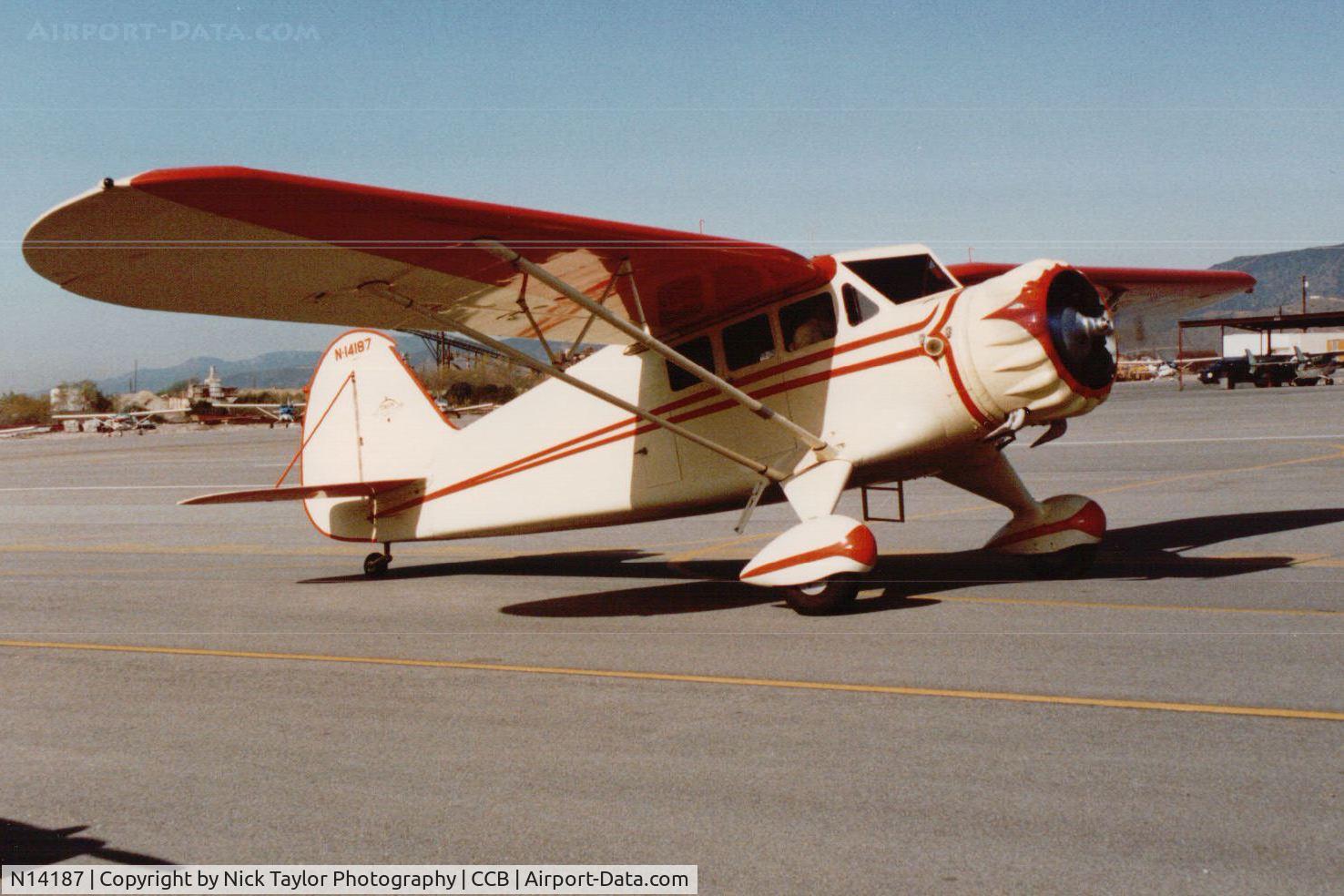 N14187, 1934 Stinson SR-5E Reliant C/N 9279-A, Cable airport, early 90's