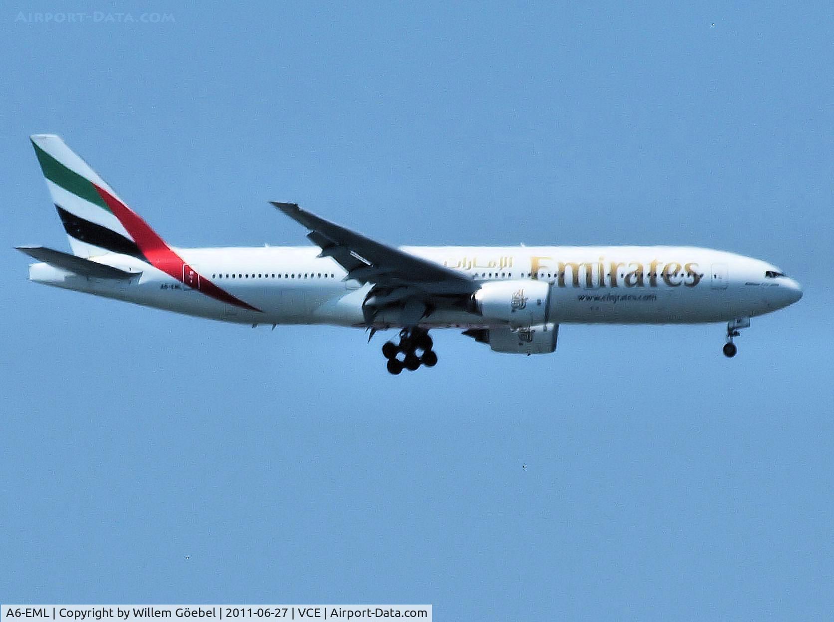 A6-EML, 1998 Boeing 777-21H/ER C/N 29325, Landing on Airport Maro Polo Venice