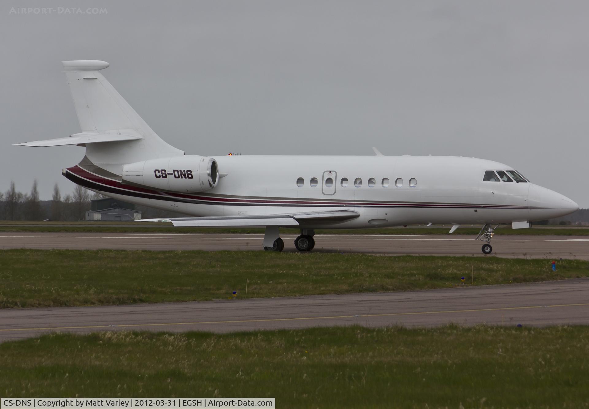 CS-DNS, 2001 Dassault Falcon 2000 C/N 139, About to depart EGSH.