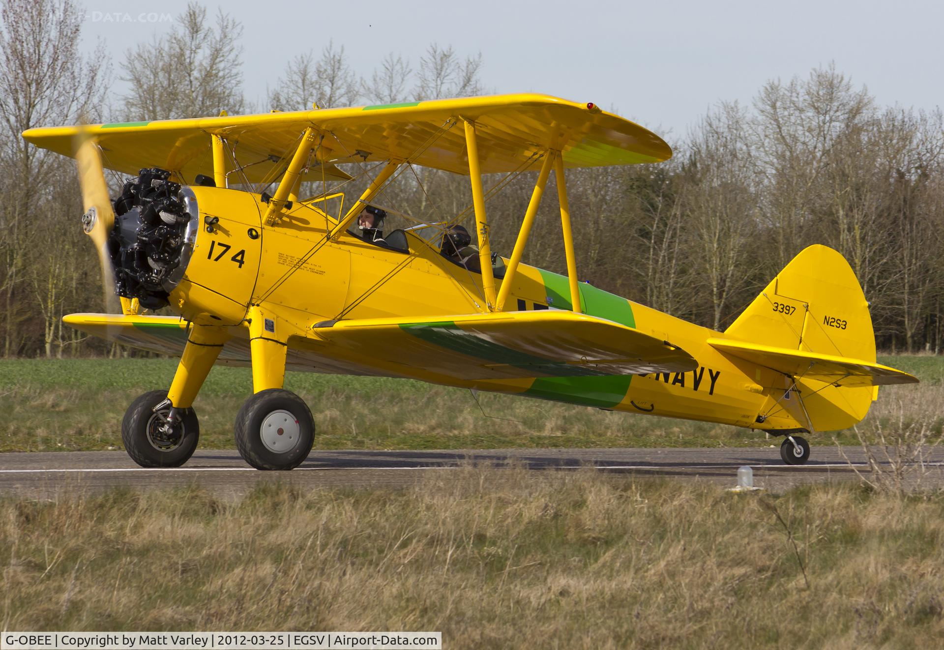G-OBEE, 1941 Boeing A75N1 C/N 75-1174, About to depart.
