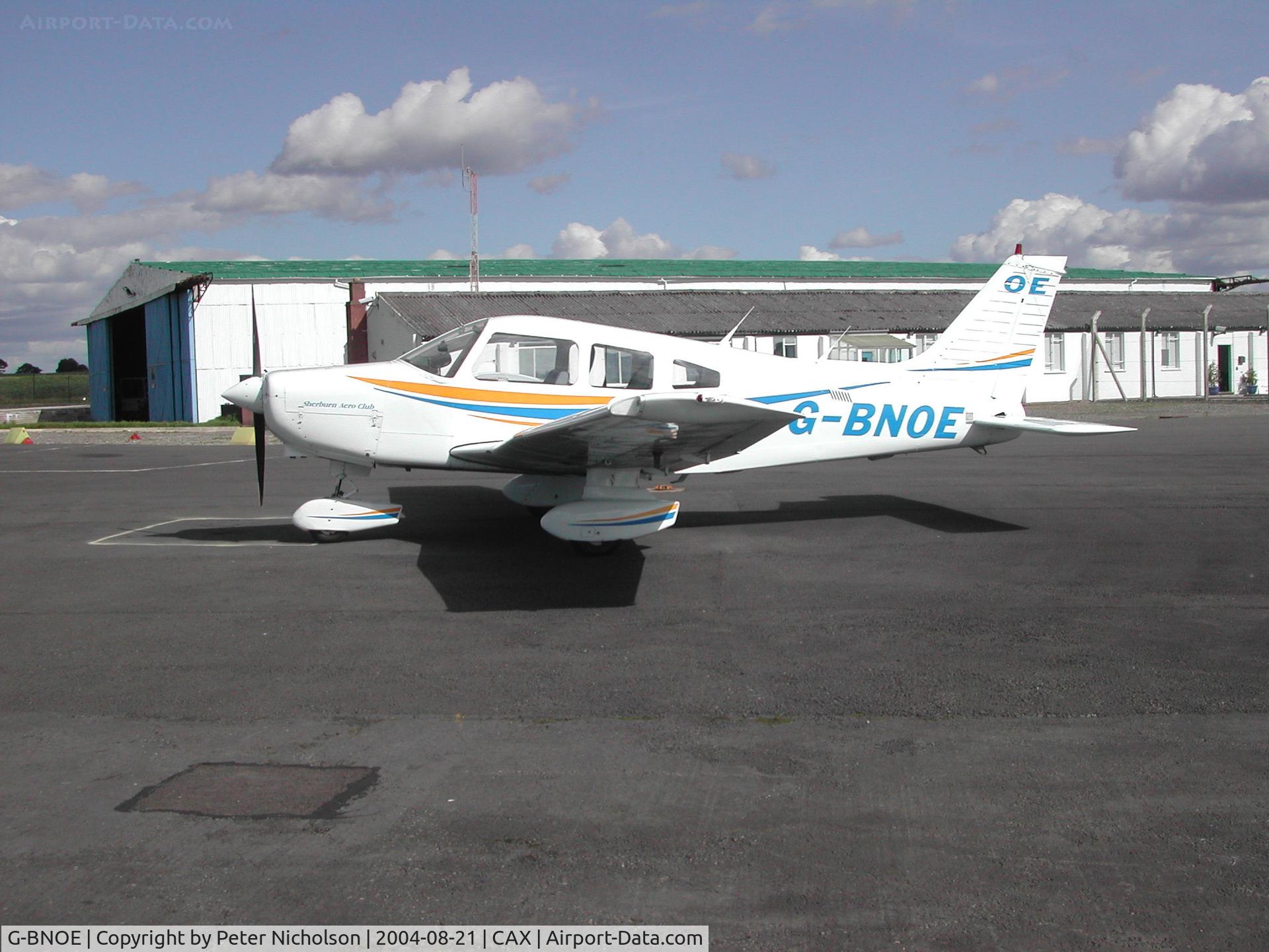 G-BNOE, 1987 Piper PA-28-161 Cherokee Warrior II C/N 2816013, PA-28-161 Warrior II as seen at Carlisle Airport in the Summer of 2004.