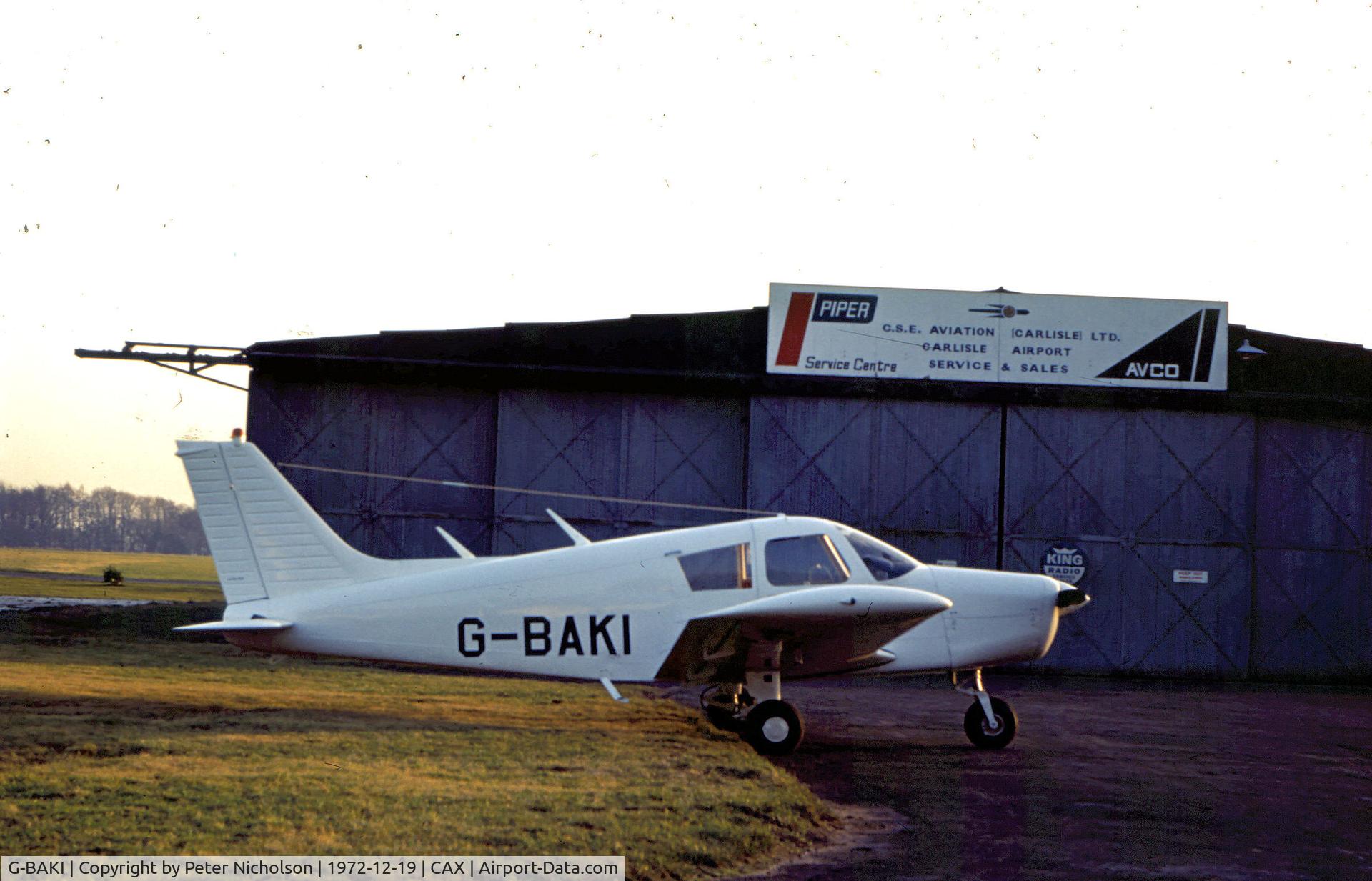 G-BAKI, 1972 Piper PA-28-140 Cherokee C/N 28-7325015, PA-28-140 Cherokee as seen at Carlisle Airport in December 1972.